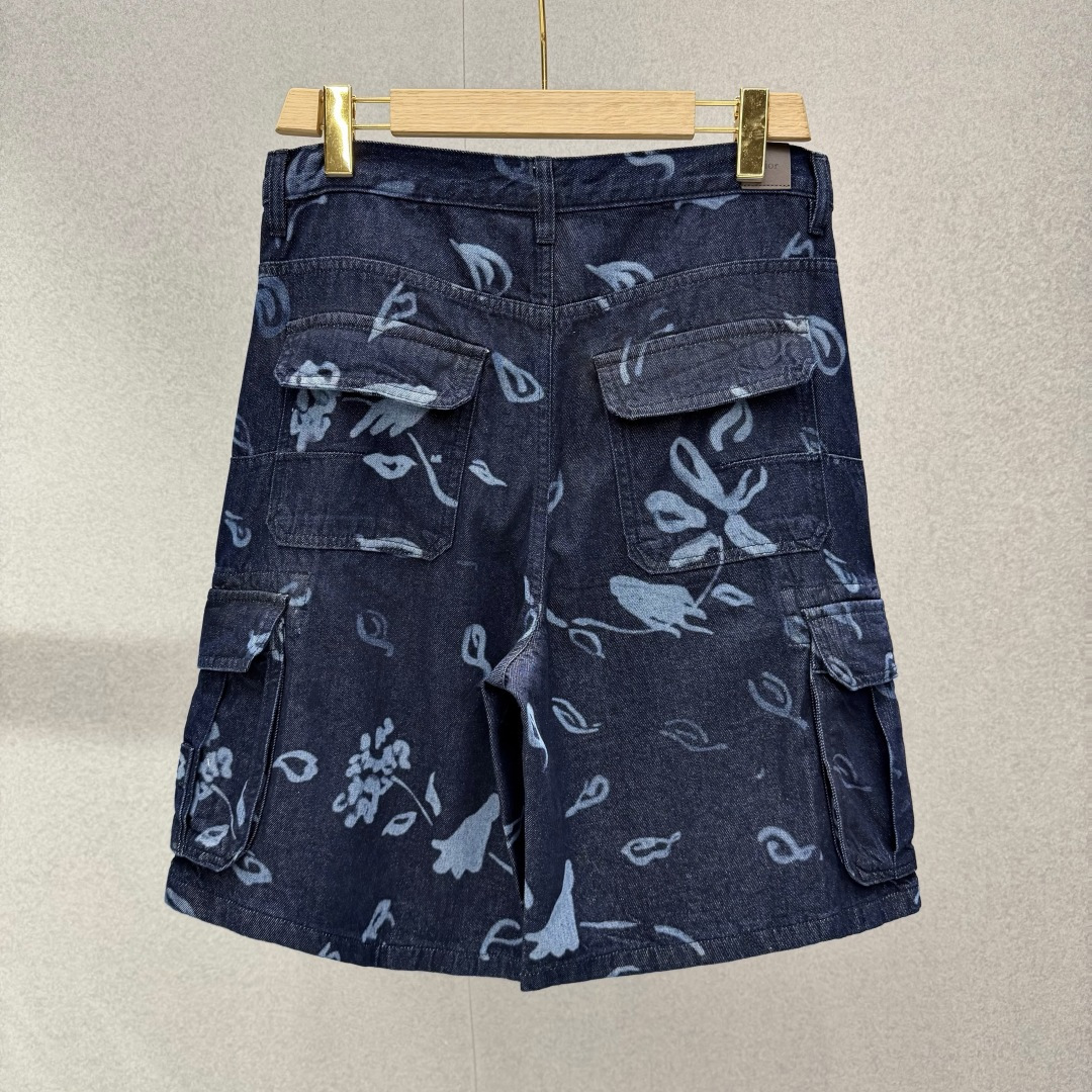 Dior Floral Print Denim Cargo Shorts