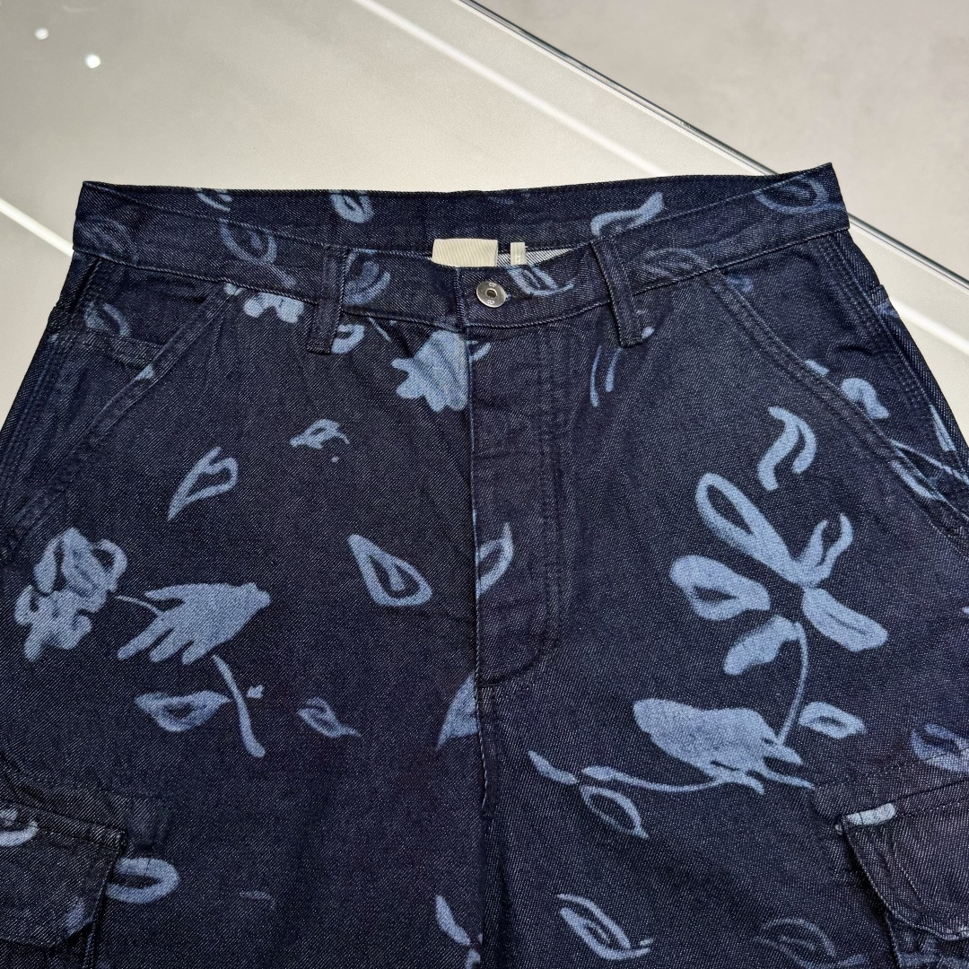 Dior Floral Print Denim Cargo Shorts