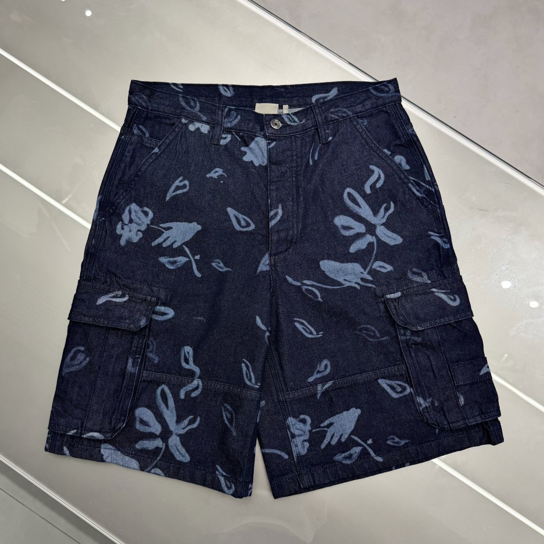 Dior Floral Print Denim Cargo Shorts