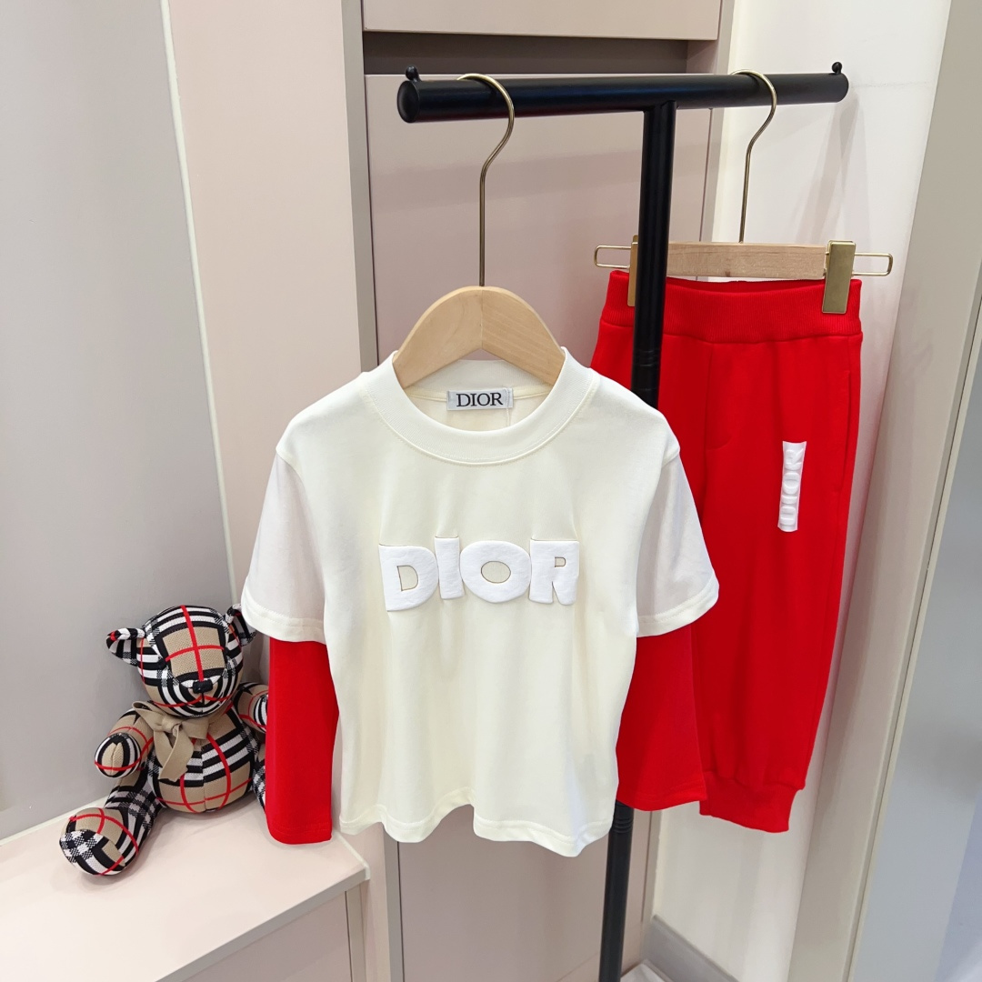 90-160cm168 Conjunto rojo de Dior con paneles, estilo casual y moderno, tejido de algodón puro, casual y elegante.
