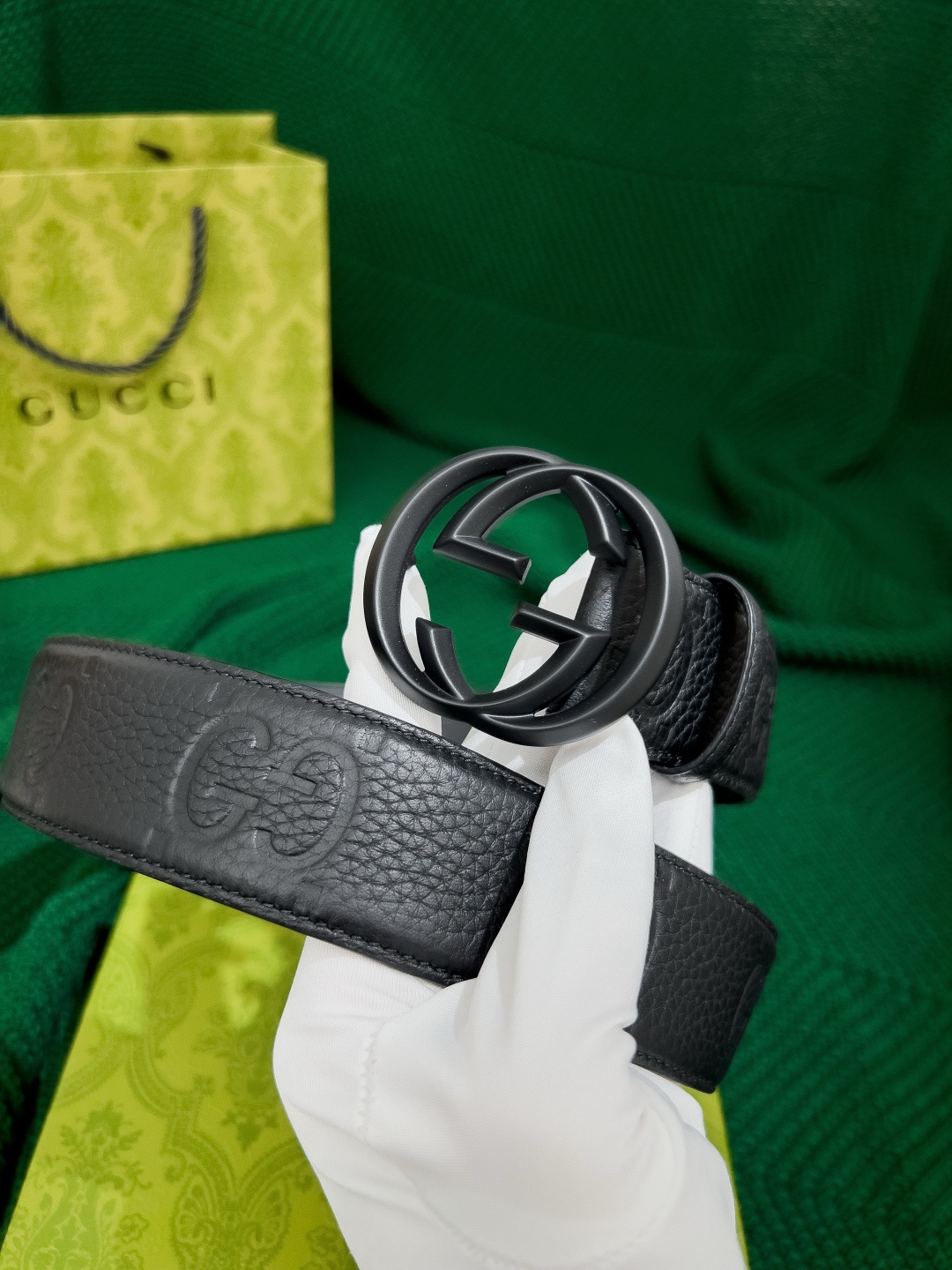 古奇 宽度4.0 高端品质 进口全粒面牛皮压制经典花纹（粒面皮料 手感柔软，不会有便宜货的死硬感，也避免