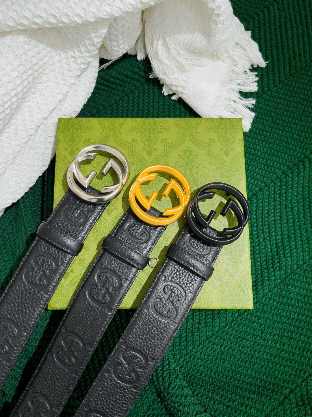 古奇 宽度4.0 高端品质 进口全粒面牛皮压制经典花纹（粒面皮料 手感柔软，不会有便宜货的死硬感，也避免