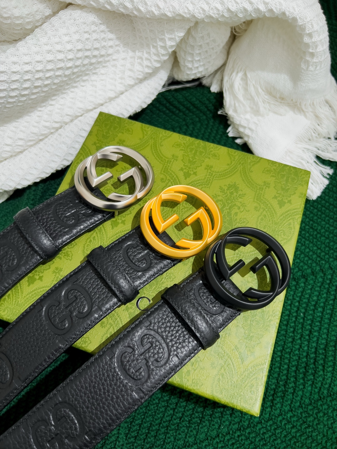 古奇 宽度4.0 高端品质 进口全粒面牛皮压制经典花纹（粒面皮料 手感柔软，不会有便宜货的死硬感，也避免