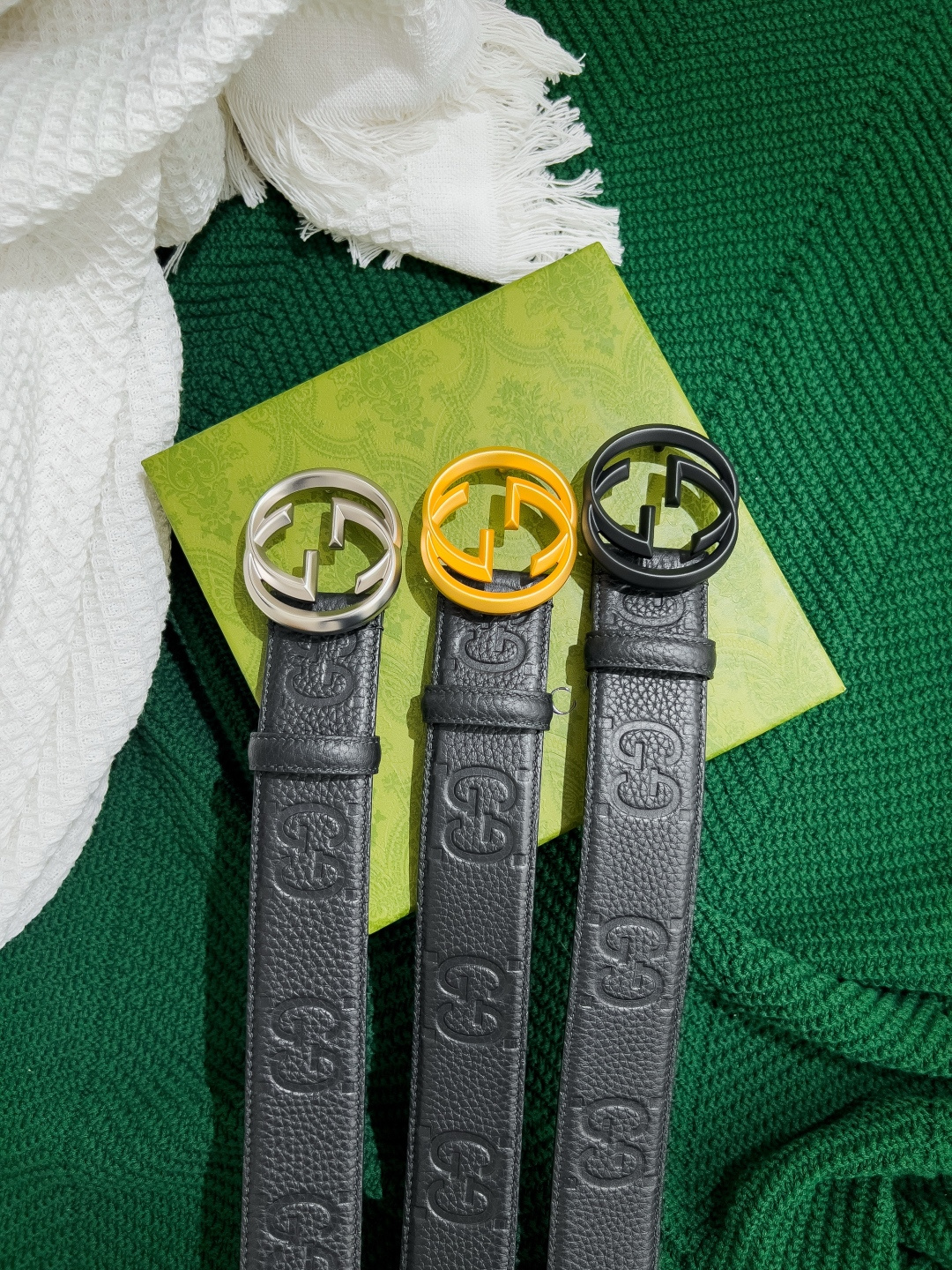 古奇 宽度4.0 高端品质 进口全粒面牛皮压制经典花纹（粒面皮料 手感柔软，不会有便宜货的死硬感，也避免