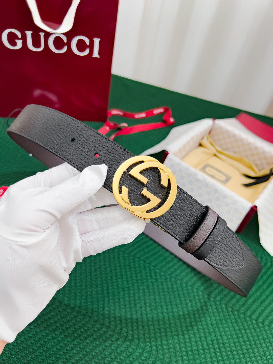 💰220 Gucci原单腰带 全套包装 宽度3.8cm，双G旋转扣，双面可用。
