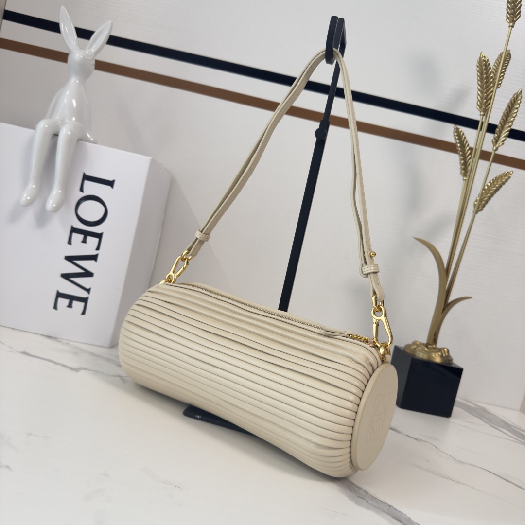 Loewe Pouch in Ruched Nappa Leather with Adjustable Strap, 25 x 10 x 10 cm