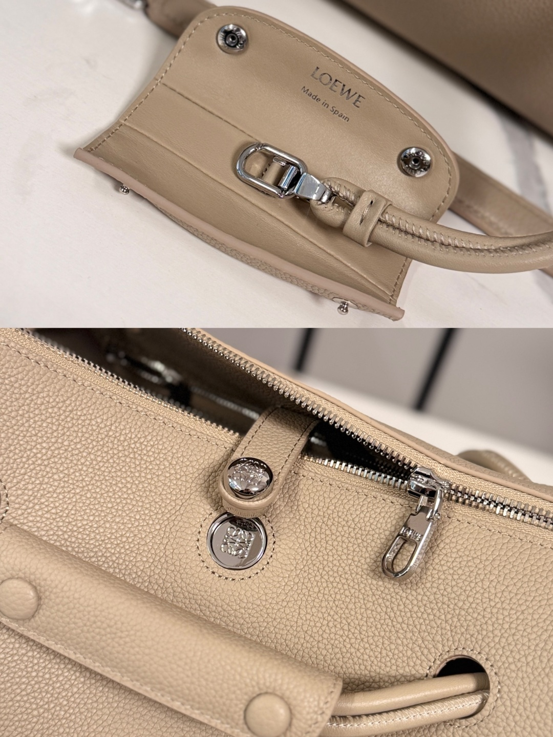 罗家🌟新款🆕中号柔软颗粒牛皮革 Madrid 手袋Madrid 具有柔软的结构感梯形造型，采用角撑设计，