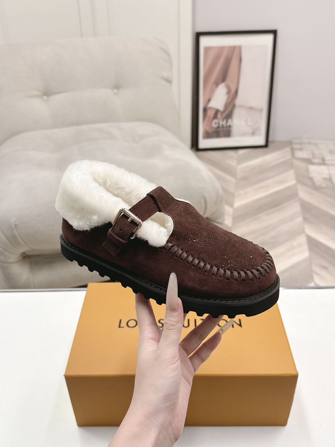 Louis Vuitton Brown Fuzzy Trim Loafers