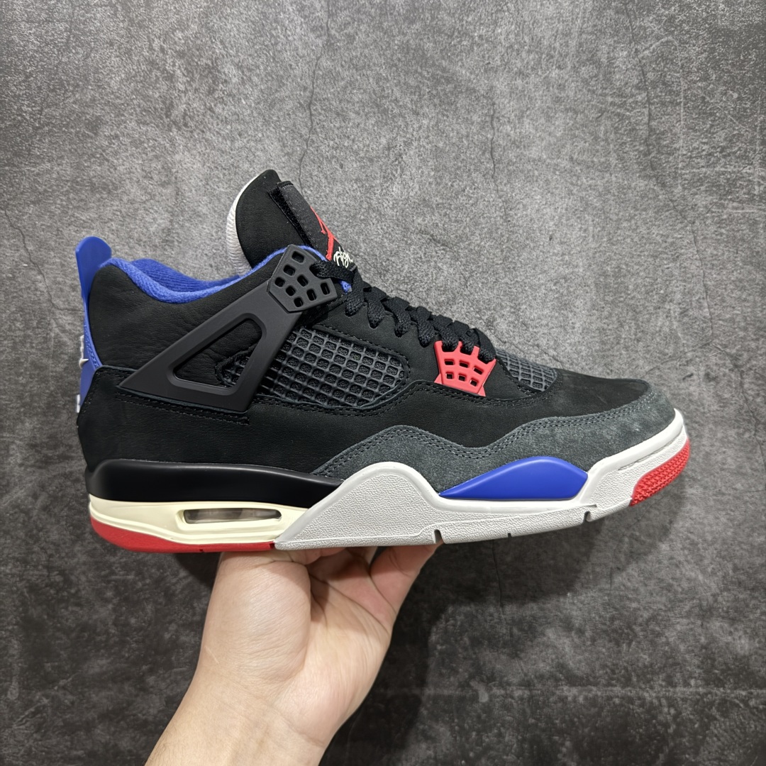 【老DT纯原】 Air Jordan 4 Retro \”Lase\” AJ4 乔4黑灰蓝配色 FV5029-003n 全套原纸板楦头开发 原厂特供皮料加持 确保原汁原味 完美呈现四代版型 一比一鞋头弧度高度鞋身弧度 数据细节工艺流程均保持原鞋一致 原厂TPU网格鞋带扣 正确内里网布 菱角分明不变形无多余毛边 柔软性质感一致于原鞋 市场唯一原厂鞋扣模具 背面可见隐藏注塑口 原厂织唛标 原厂飞人电绣工艺 尾指中部跳三针 独家绑鞋带手法 印刷中底布 四线拉帮 米色美纹纸贴合固定 进口港宝加持 后跟自然饱满 全鞋荧光划线卡点 追求极致完美 每一双都是工艺品 多重QC质检 超越公司货的品控标准 实实在在的免检产品 rn采用经典的黑色、蓝色和中性灰色为配色方案，以白色皮革鞋面，鞋头采用中性灰色覆面，鞋眼、中底、鞋跟片和鞋舌上的Jumpman标志均采用军蓝色撞色设计，最后以黑色、蓝色和灰色橡胶外底，鞋跟搭配白色“Nike Air”Logo完善设计。r 尺码：40 40.5 41 42 42.5 43 44 44.5 45 46 47.5 48.5  编码：X1450480-莆田鞋批发中心