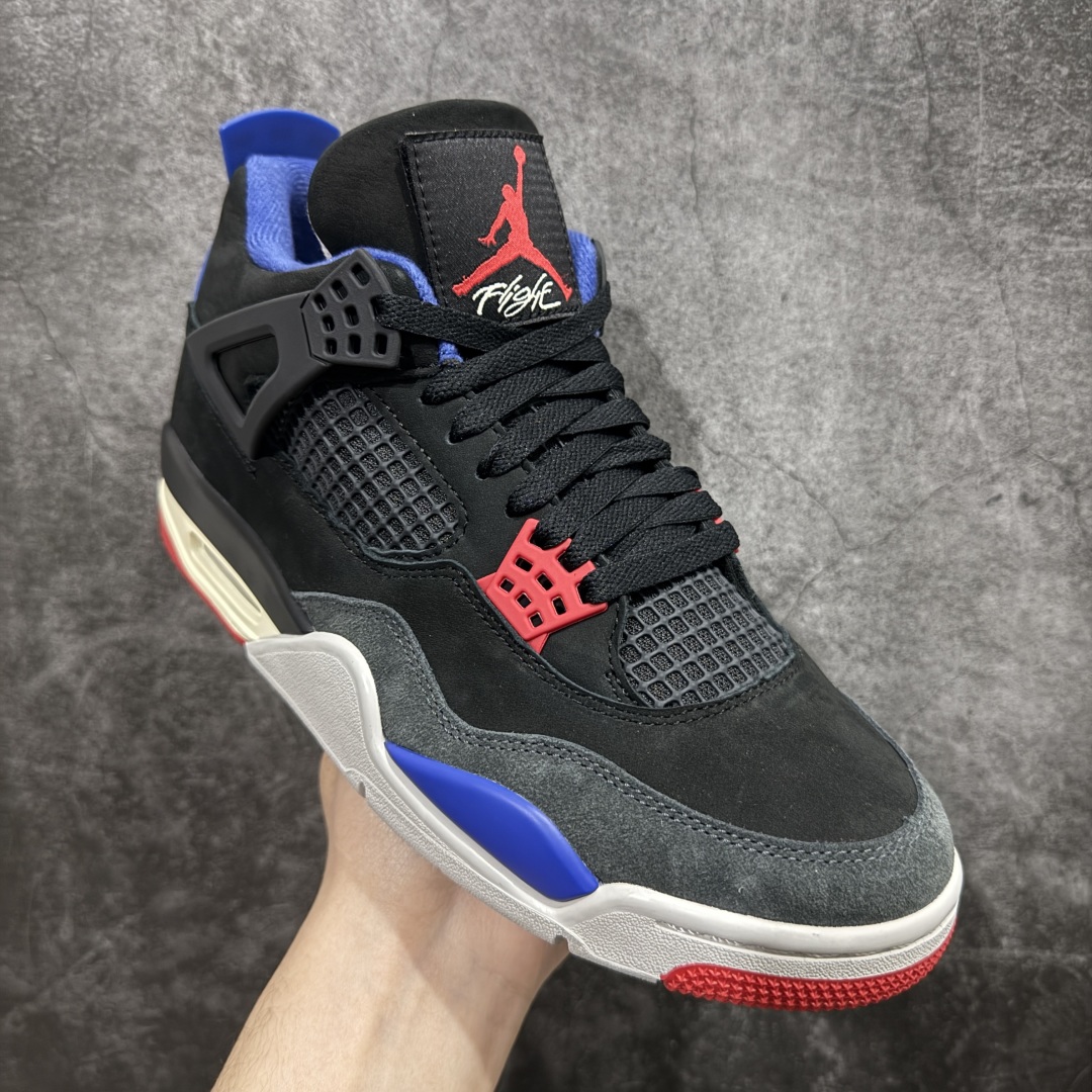 图片[3]-【老DT纯原】 Air Jordan 4 Retro \”Lase\” AJ4 乔4黑灰蓝配色 FV5029-003n 全套原纸板楦头开发 原厂特供皮料加持 确保原汁原味 完美呈现四代版型 一比一鞋头弧度高度鞋身弧度 数据细节工艺流程均保持原鞋一致 原厂TPU网格鞋带扣 正确内里网布 菱角分明不变形无多余毛边 柔软性质感一致于原鞋 市场唯一原厂鞋扣模具 背面可见隐藏注塑口 原厂织唛标 原厂飞人电绣工艺 尾指中部跳三针 独家绑鞋带手法 印刷中底布 四线拉帮 米色美纹纸贴合固定 进口港宝加持 后跟自然饱满 全鞋荧光划线卡点 追求极致完美 每一双都是工艺品 多重QC质检 超越公司货的品控标准 实实在在的免检产品 rn采用经典的黑色、蓝色和中性灰色为配色方案，以白色皮革鞋面，鞋头采用中性灰色覆面，鞋眼、中底、鞋跟片和鞋舌上的Jumpman标志均采用军蓝色撞色设计，最后以黑色、蓝色和灰色橡胶外底，鞋跟搭配白色“Nike Air”Logo完善设计。r 尺码：40 40.5 41 42 42.5 43 44 44.5 45 46 47.5 48.5  编码：X1450480-莆田鞋批发中心