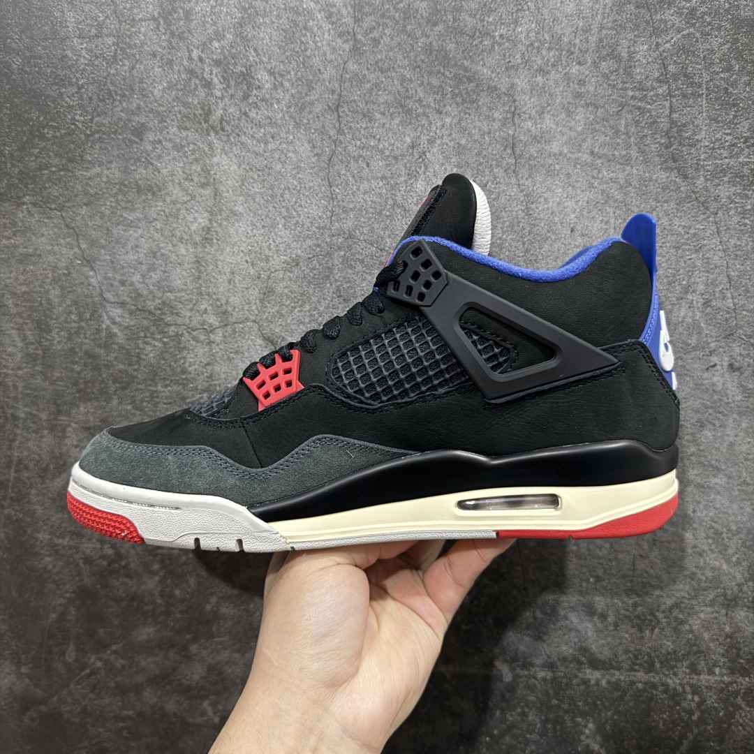 图片[2]-【老DT纯原】 Air Jordan 4 Retro \”Lase\” AJ4 乔4黑灰蓝配色 FV5029-003n 全套原纸板楦头开发 原厂特供皮料加持 确保原汁原味 完美呈现四代版型 一比一鞋头弧度高度鞋身弧度 数据细节工艺流程均保持原鞋一致 原厂TPU网格鞋带扣 正确内里网布 菱角分明不变形无多余毛边 柔软性质感一致于原鞋 市场唯一原厂鞋扣模具 背面可见隐藏注塑口 原厂织唛标 原厂飞人电绣工艺 尾指中部跳三针 独家绑鞋带手法 印刷中底布 四线拉帮 米色美纹纸贴合固定 进口港宝加持 后跟自然饱满 全鞋荧光划线卡点 追求极致完美 每一双都是工艺品 多重QC质检 超越公司货的品控标准 实实在在的免检产品 rn采用经典的黑色、蓝色和中性灰色为配色方案，以白色皮革鞋面，鞋头采用中性灰色覆面，鞋眼、中底、鞋跟片和鞋舌上的Jumpman标志均采用军蓝色撞色设计，最后以黑色、蓝色和灰色橡胶外底，鞋跟搭配白色“Nike Air”Logo完善设计。r 尺码：40 40.5 41 42 42.5 43 44 44.5 45 46 47.5 48.5  编码：X1450480-莆田鞋批发中心