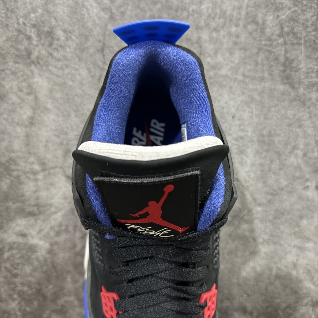 图片[8]-【老DT纯原】 Air Jordan 4 Retro \”Lase\” AJ4 乔4黑灰蓝配色 FV5029-003n 全套原纸板楦头开发 原厂特供皮料加持 确保原汁原味 完美呈现四代版型 一比一鞋头弧度高度鞋身弧度 数据细节工艺流程均保持原鞋一致 原厂TPU网格鞋带扣 正确内里网布 菱角分明不变形无多余毛边 柔软性质感一致于原鞋 市场唯一原厂鞋扣模具 背面可见隐藏注塑口 原厂织唛标 原厂飞人电绣工艺 尾指中部跳三针 独家绑鞋带手法 印刷中底布 四线拉帮 米色美纹纸贴合固定 进口港宝加持 后跟自然饱满 全鞋荧光划线卡点 追求极致完美 每一双都是工艺品 多重QC质检 超越公司货的品控标准 实实在在的免检产品 rn采用经典的黑色、蓝色和中性灰色为配色方案，以白色皮革鞋面，鞋头采用中性灰色覆面，鞋眼、中底、鞋跟片和鞋舌上的Jumpman标志均采用军蓝色撞色设计，最后以黑色、蓝色和灰色橡胶外底，鞋跟搭配白色“Nike Air”Logo完善设计。r 尺码：40 40.5 41 42 42.5 43 44 44.5 45 46 47.5 48.5  编码：X1450480-莆田鞋批发中心