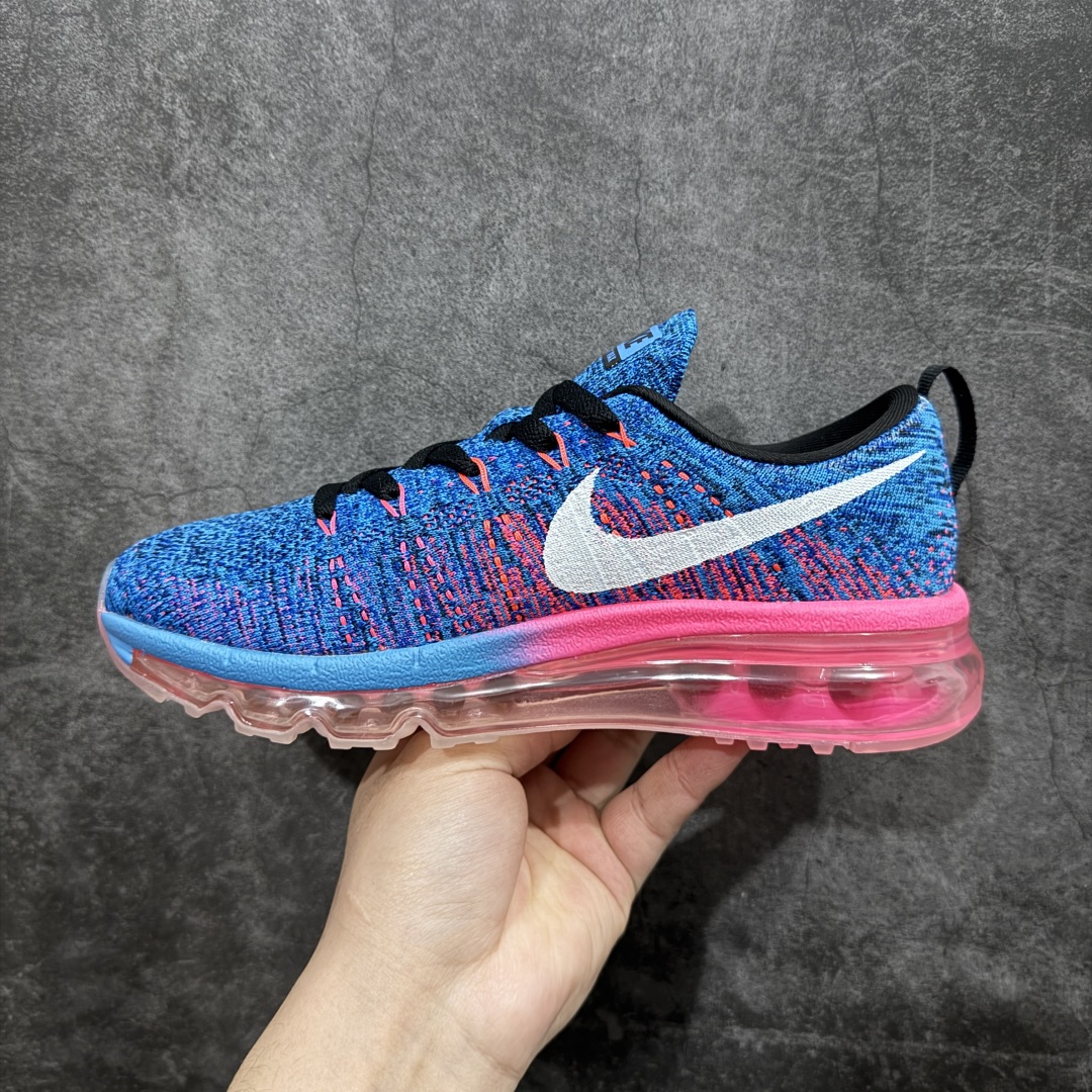 图片[2]-【纯原YH版本】Nike Air Max Flyknit 2014舒适百搭减震耐磨 低帮 休闲跑步鞋NIKE FLYKNIT AIR MAX 跑步鞋使用备受欢迎的创新FLYKNIT鞋面，一体成形无缝设计将良好的透气性、柔韧性及支撑性完美结合于一身，结合飞线（FLYWIRE）科技，大幅减轻鞋身重量同时，更能根据步态实时调整鞋面的贴合度，如第二层皮肤般轻盈包裹双脚。高性能的缓震性能可将外部冲击力减至最低，让热爱驰骋的你得到可靠的保护。抓地力半透明橡胶外底结合升级版华夫格外底纹路，保证高磨区的耐久性同时更能带给双脚持久稳定的抓地力，无论是路跑或赛道跑，都能为你造就强大功能支持。 货号：620659-014 蓝粉  尺码：35.5 36 36.5 37.5 38 38.5 39 40 40.5 41 42 42.5 43 44 44.5 45 46 46.5 编码：DF300320-莆田鞋批发中心