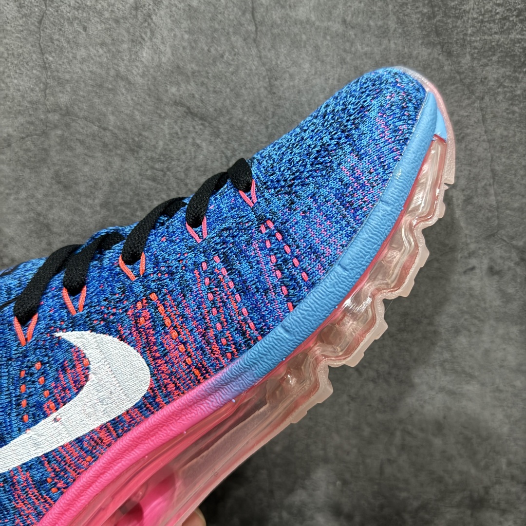 图片[6]-【纯原YH版本】Nike Air Max Flyknit 2014舒适百搭减震耐磨 低帮 休闲跑步鞋NIKE FLYKNIT AIR MAX 跑步鞋使用备受欢迎的创新FLYKNIT鞋面，一体成形无缝设计将良好的透气性、柔韧性及支撑性完美结合于一身，结合飞线（FLYWIRE）科技，大幅减轻鞋身重量同时，更能根据步态实时调整鞋面的贴合度，如第二层皮肤般轻盈包裹双脚。高性能的缓震性能可将外部冲击力减至最低，让热爱驰骋的你得到可靠的保护。抓地力半透明橡胶外底结合升级版华夫格外底纹路，保证高磨区的耐久性同时更能带给双脚持久稳定的抓地力，无论是路跑或赛道跑，都能为你造就强大功能支持。 货号：620659-014 蓝粉  尺码：35.5 36 36.5 37.5 38 38.5 39 40 40.5 41 42 42.5 43 44 44.5 45 46 46.5 编码：DF300320-莆田鞋批发中心