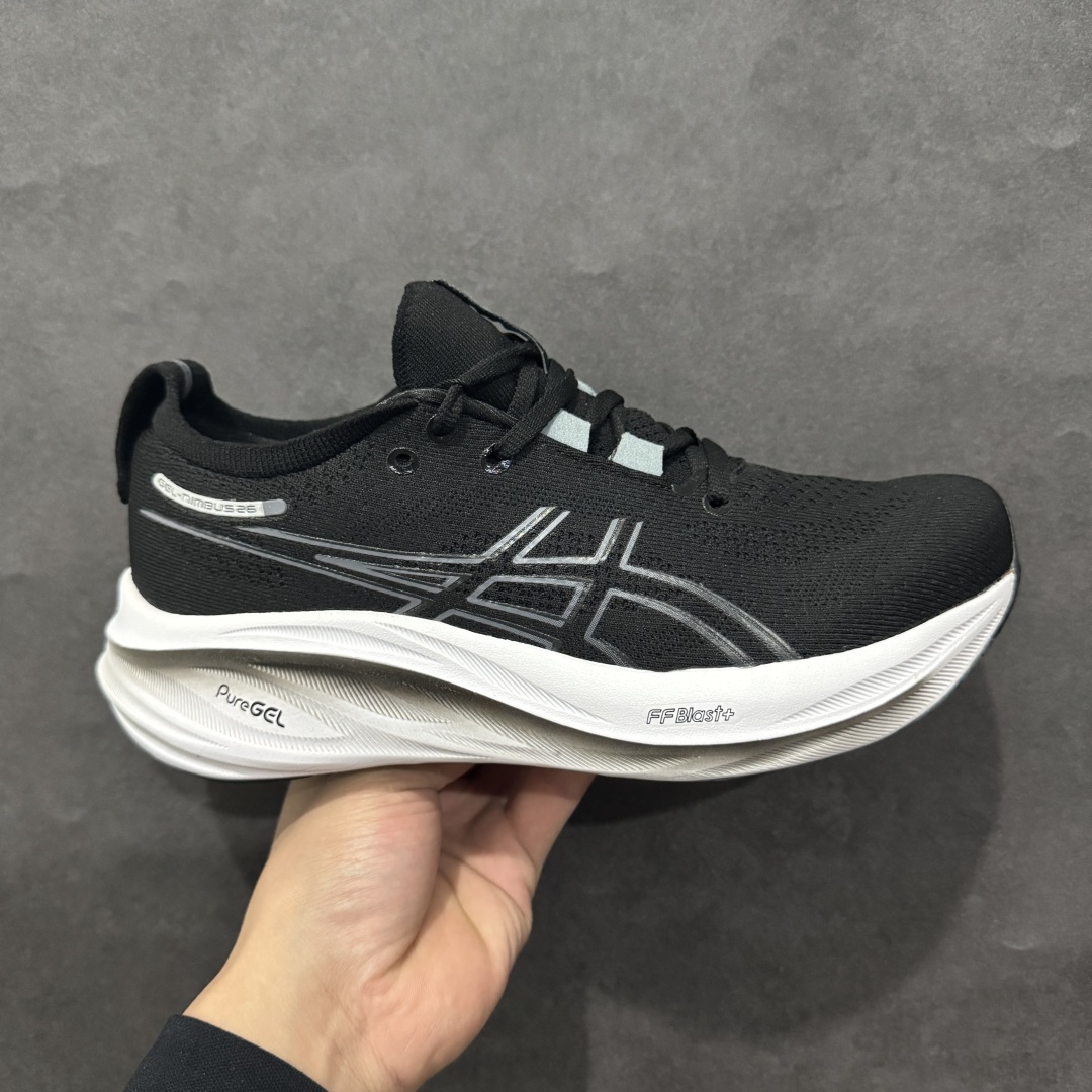 【纯原版本】ASICS Gel-NIMBUS 26 减震支撑耐磨 低帮 跑步鞋n此款新品ASICS Gel-NIMBUS 26 为酷跑推出 鞋面采用轻量透气针织材料制作 平添适脚性 中底使用FF BLAST PLUS ECO环保泡绵材料 增添可持续舒适流畅度  后掌缓震Pure GEL胶材设计 使柔软度增加 大底加宽设计 提升大底的抓地力与耐久度。 尺码：36-45 编码：NM230250-莆田鞋批发中心