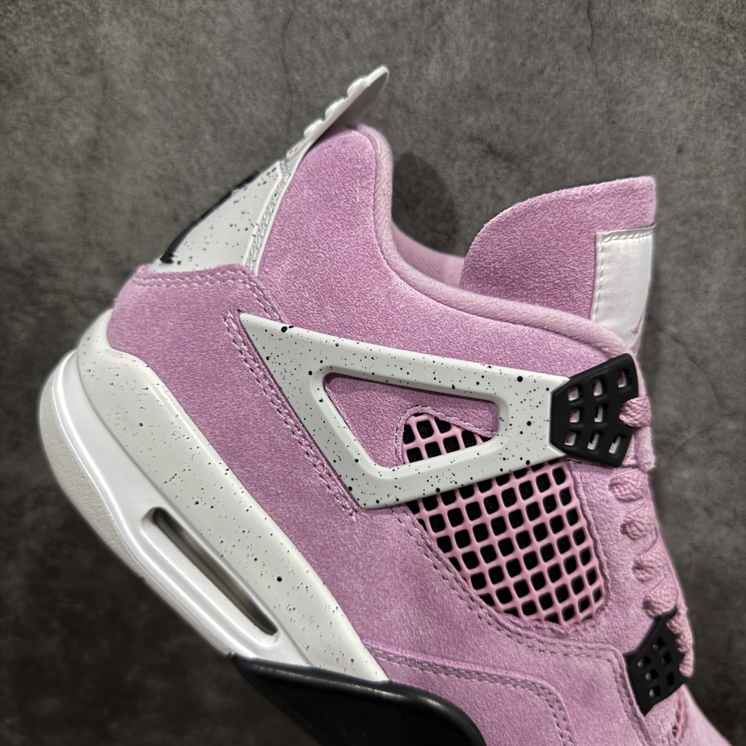 图片[7]-【OG纯原】Air Jordan 4 Retro \”Orchid\” 粉黑麂皮 AJ4 乔丹4代 猛男粉AQ9129-501n圈内知名大厂出货全套原纸板楦头开发 原厂特供皮料加持 确保原汁原味 完美呈现四代版型 一比一鞋头弧度高度鞋身弧度 数据细节工艺流程均保持原鞋一致 原厂TPU网格鞋带扣 正确内里网布 菱角分明不变形无多余毛边 柔软性质感一致于原鞋 市场唯一原厂鞋扣模具 背面可见隐藏注塑口 原厂织唛标 原厂飞人电绣工艺 尾指中部跳三针 独家绑鞋带手法 印刷中底布 四线拉帮 米色美纹纸贴合固定 进口港宝加持 后跟自然饱满 全鞋荧光划线卡点 追求极致完美 每一双都是工艺品 多重QC质检 超越公司货的品控标准 实实在在的免检产品  尺码：40-47.5  编码：OG470500-莆田鞋批发中心