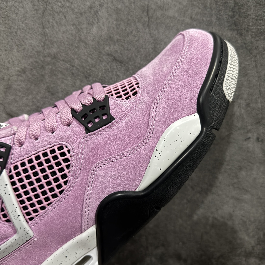 图片[6]-【OG纯原】Air Jordan 4 Retro \”Orchid\” 粉黑麂皮 AJ4 乔丹4代 猛男粉AQ9129-501n圈内知名大厂出货全套原纸板楦头开发 原厂特供皮料加持 确保原汁原味 完美呈现四代版型 一比一鞋头弧度高度鞋身弧度 数据细节工艺流程均保持原鞋一致 原厂TPU网格鞋带扣 正确内里网布 菱角分明不变形无多余毛边 柔软性质感一致于原鞋 市场唯一原厂鞋扣模具 背面可见隐藏注塑口 原厂织唛标 原厂飞人电绣工艺 尾指中部跳三针 独家绑鞋带手法 印刷中底布 四线拉帮 米色美纹纸贴合固定 进口港宝加持 后跟自然饱满 全鞋荧光划线卡点 追求极致完美 每一双都是工艺品 多重QC质检 超越公司货的品控标准 实实在在的免检产品  尺码：40-47.5  编码：OG470500-莆田鞋批发中心