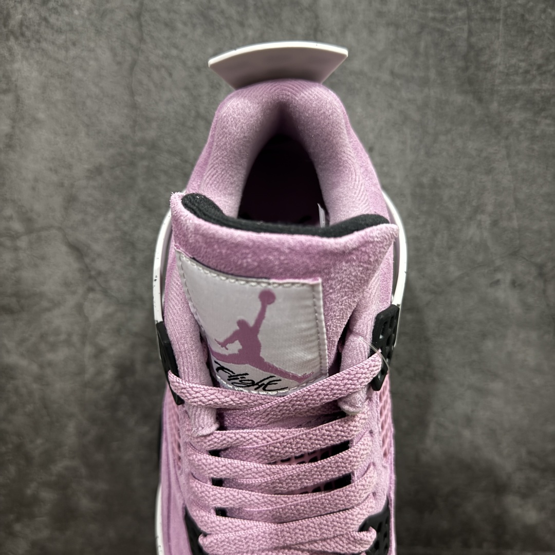 图片[8]-【OG纯原】Air Jordan 4 Retro \”Orchid\” 粉黑麂皮 AJ4 乔丹4代 猛男粉AQ9129-501n圈内知名大厂出货全套原纸板楦头开发 原厂特供皮料加持 确保原汁原味 完美呈现四代版型 一比一鞋头弧度高度鞋身弧度 数据细节工艺流程均保持原鞋一致 原厂TPU网格鞋带扣 正确内里网布 菱角分明不变形无多余毛边 柔软性质感一致于原鞋 市场唯一原厂鞋扣模具 背面可见隐藏注塑口 原厂织唛标 原厂飞人电绣工艺 尾指中部跳三针 独家绑鞋带手法 印刷中底布 四线拉帮 米色美纹纸贴合固定 进口港宝加持 后跟自然饱满 全鞋荧光划线卡点 追求极致完美 每一双都是工艺品 多重QC质检 超越公司货的品控标准 实实在在的免检产品  尺码：40-47.5  编码：OG470500-莆田鞋批发中心