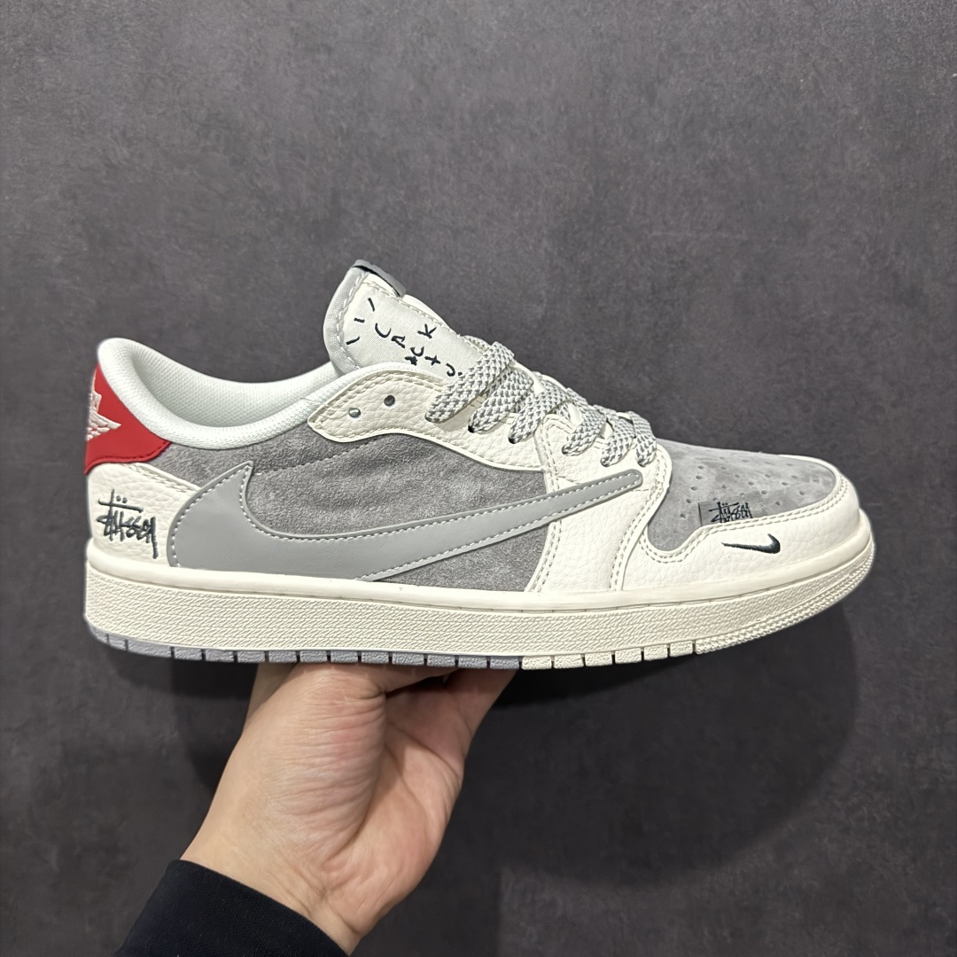 【定制版】Travis Scott x Fragment Design x Air Jordan 1 Low OG SP AJ1 乔1 斯图西联名-双拼红尾 低帮文化休闲板鞋 SJ2068-130