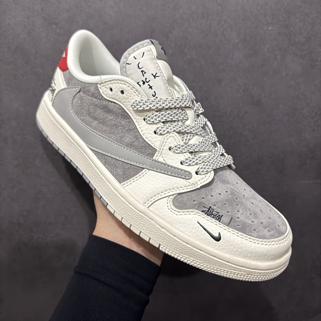 【定制版】Travis Scott x Fragment Design x Air Jordan 1 Low OG SP AJ1 乔1 斯图西联名-双拼红尾 低帮文化休闲板鞋 SJ2068-130