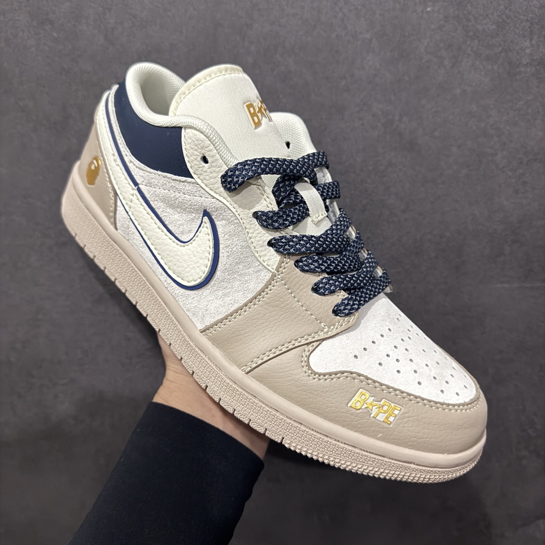 【定制版】Air Jordan 1 Retro Low x BAPE 米灰蓝满天星  XF8698-036