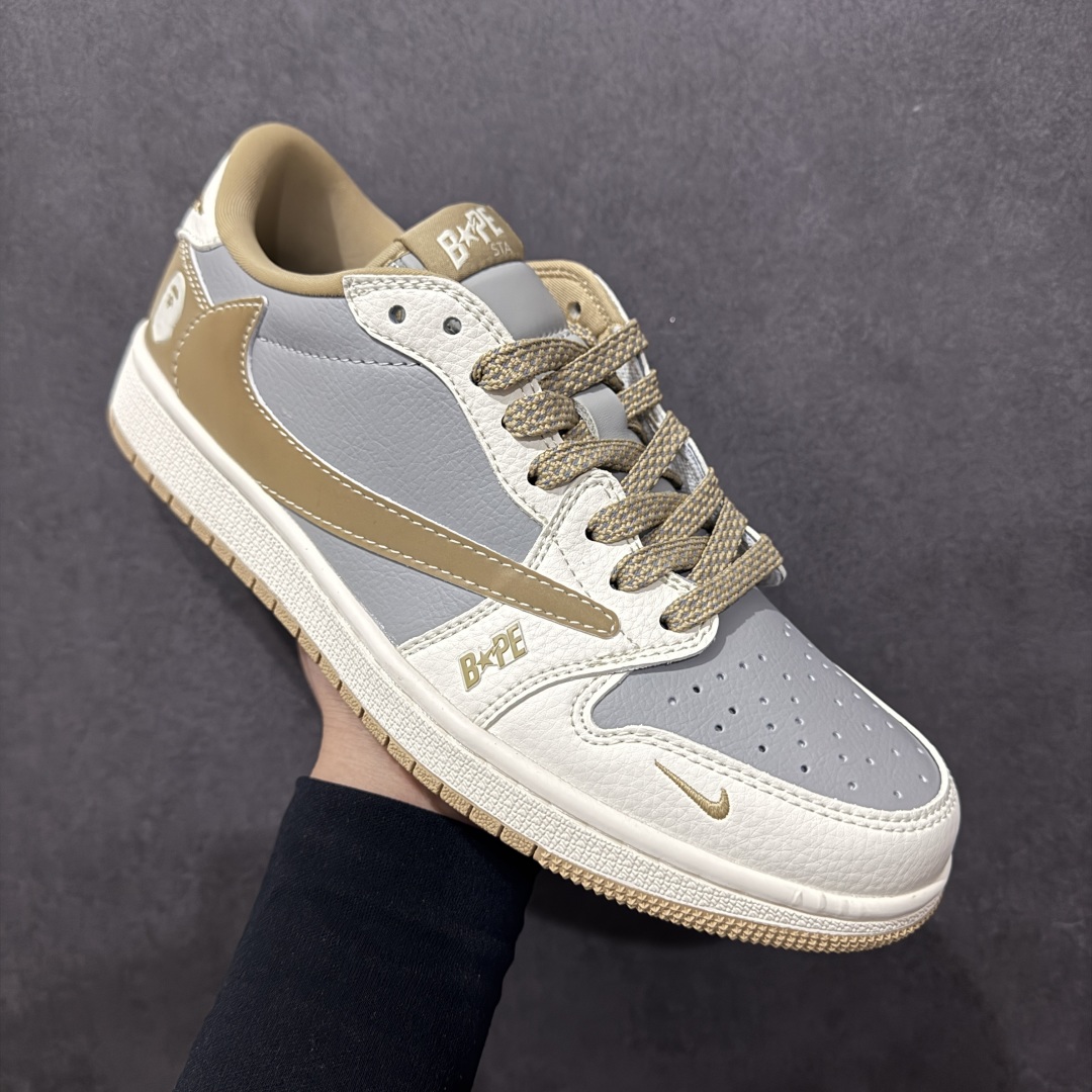 【定制版】Travis Scott x Fragment Design x Air Jordan 1 Low OG SP AJ1 乔1 Bape联名 米灰卡其双拼 低帮文化休闲板鞋 BB6511-623