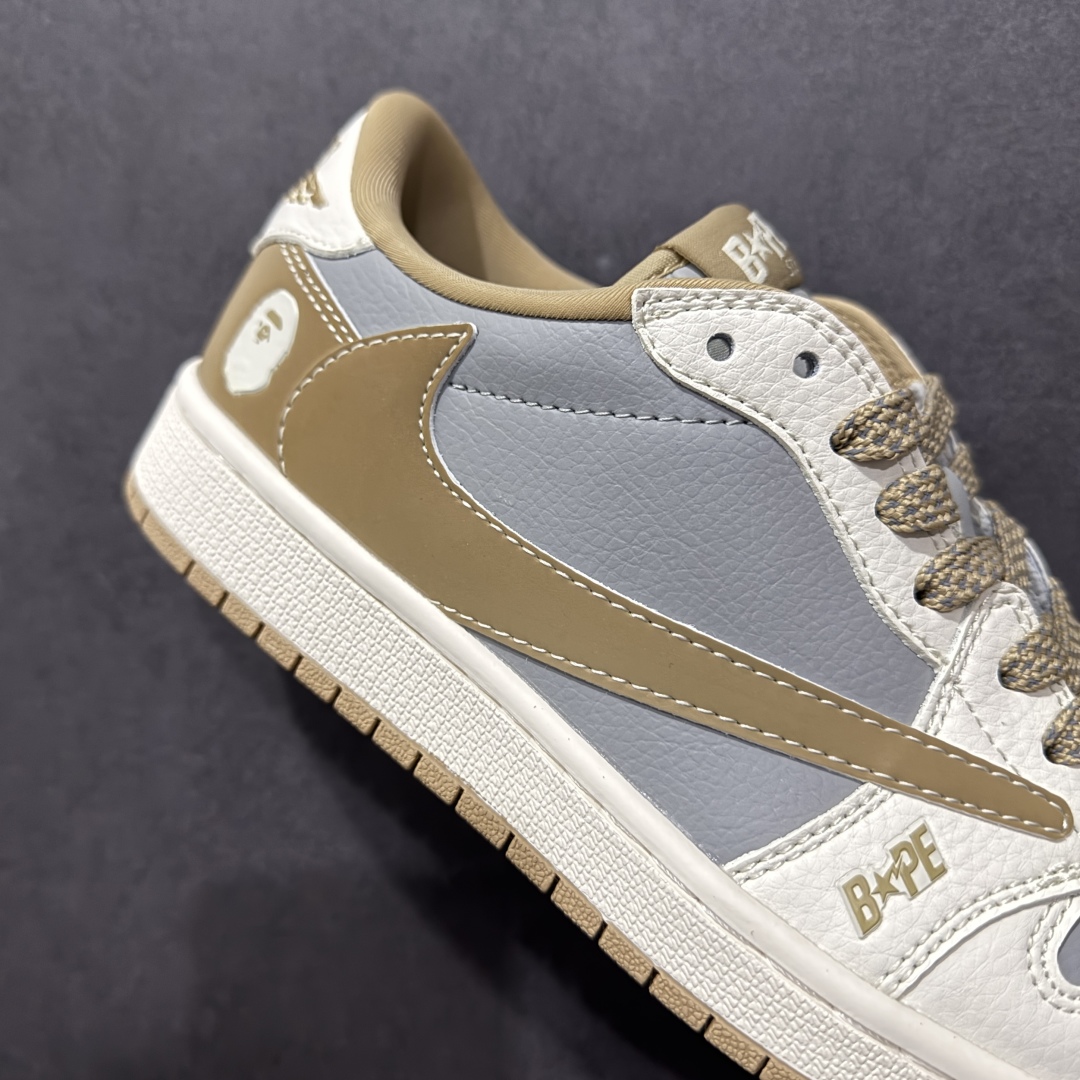 【定制版】Travis Scott x Fragment Design x Air Jordan 1 Low OG SP AJ1 乔1 Bape联名 米灰卡其双拼 低帮文化休闲板鞋 BB6511-623