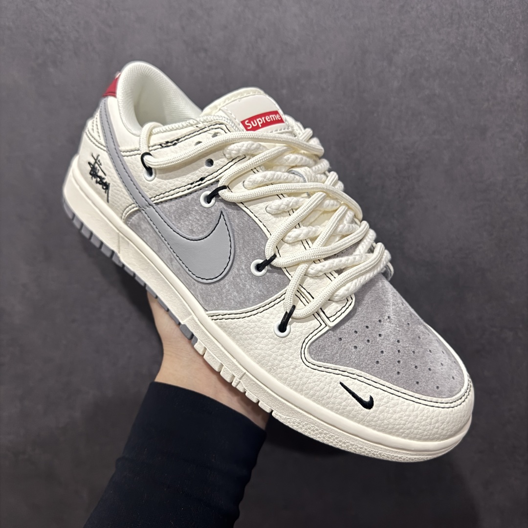 【定制版】Nike SB Dunk Low x Stussy 白黑灰小钩麻绳绑带 YX5066-269