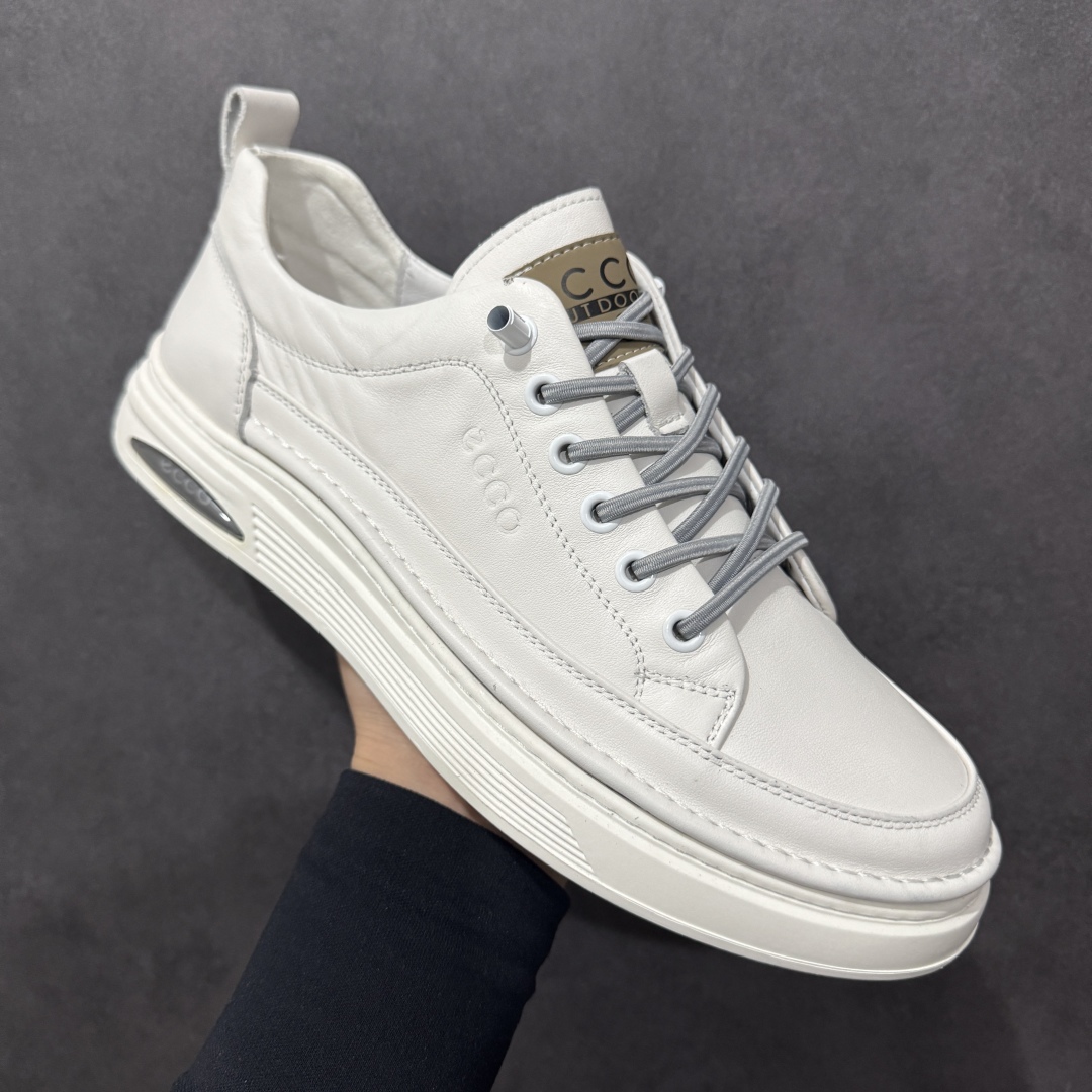 图片[3]-【广东纯原版本】ECCO爱步男款小白鞋百搭鞋 真皮透气防滑休闲板鞋 街头趣闯系列 品质牛皮鞋面，轻盈柔韧 具有良好的透气效果 简约免系带设计 自由穿脱 出行更加方便 PU中底橡胶大底，抓地力强 具有良好的防滑耐磨性 休闲百搭 简约利落 时尚通勤 尺码：38 39 40 41 42 43 44（ 皮鞋码）-选品中心