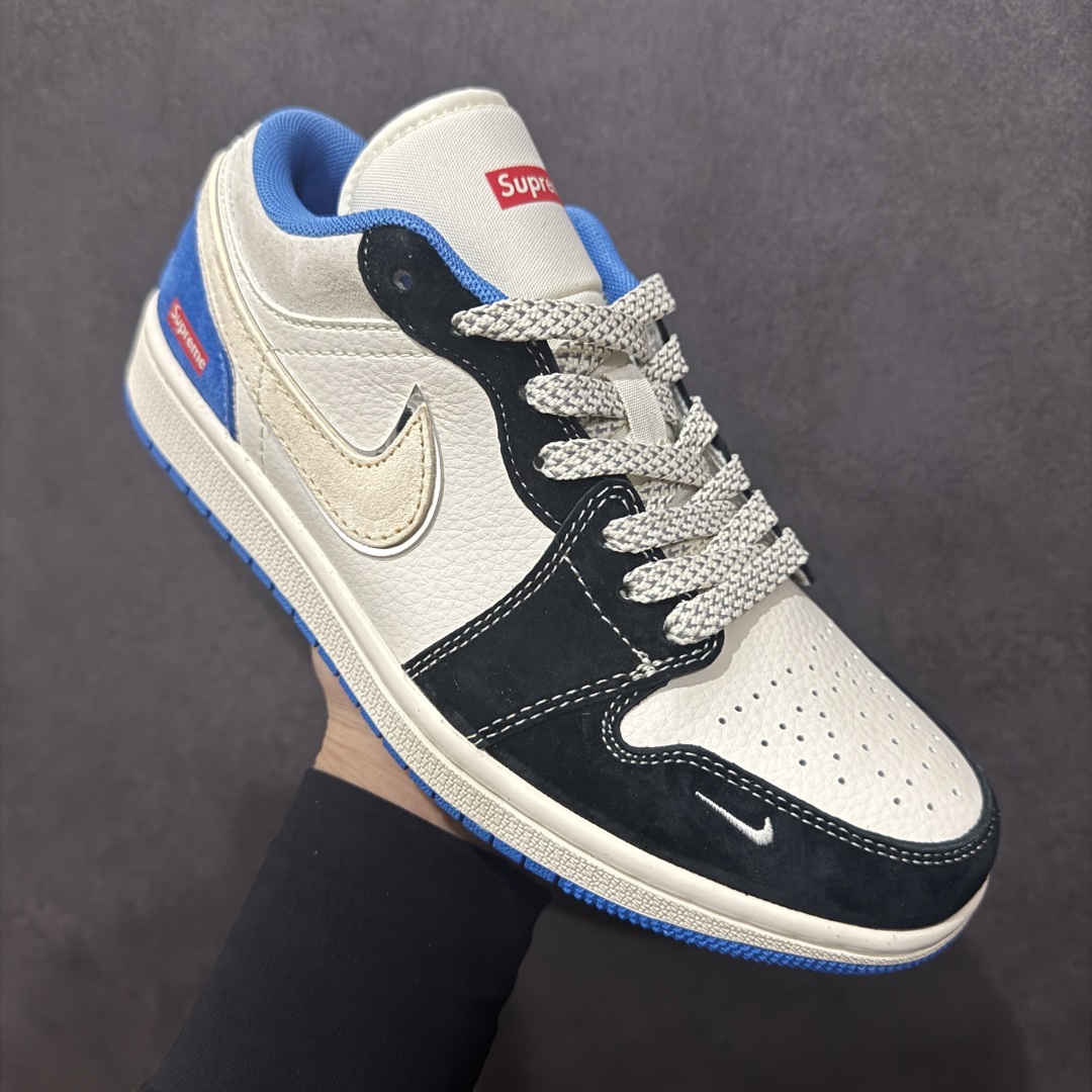 【定制版】Air Jordan 1 Low AJ1 乔1 Supreme联名 复古黑蓝 高端定制 低帮复古篮球鞋 XX3318-501