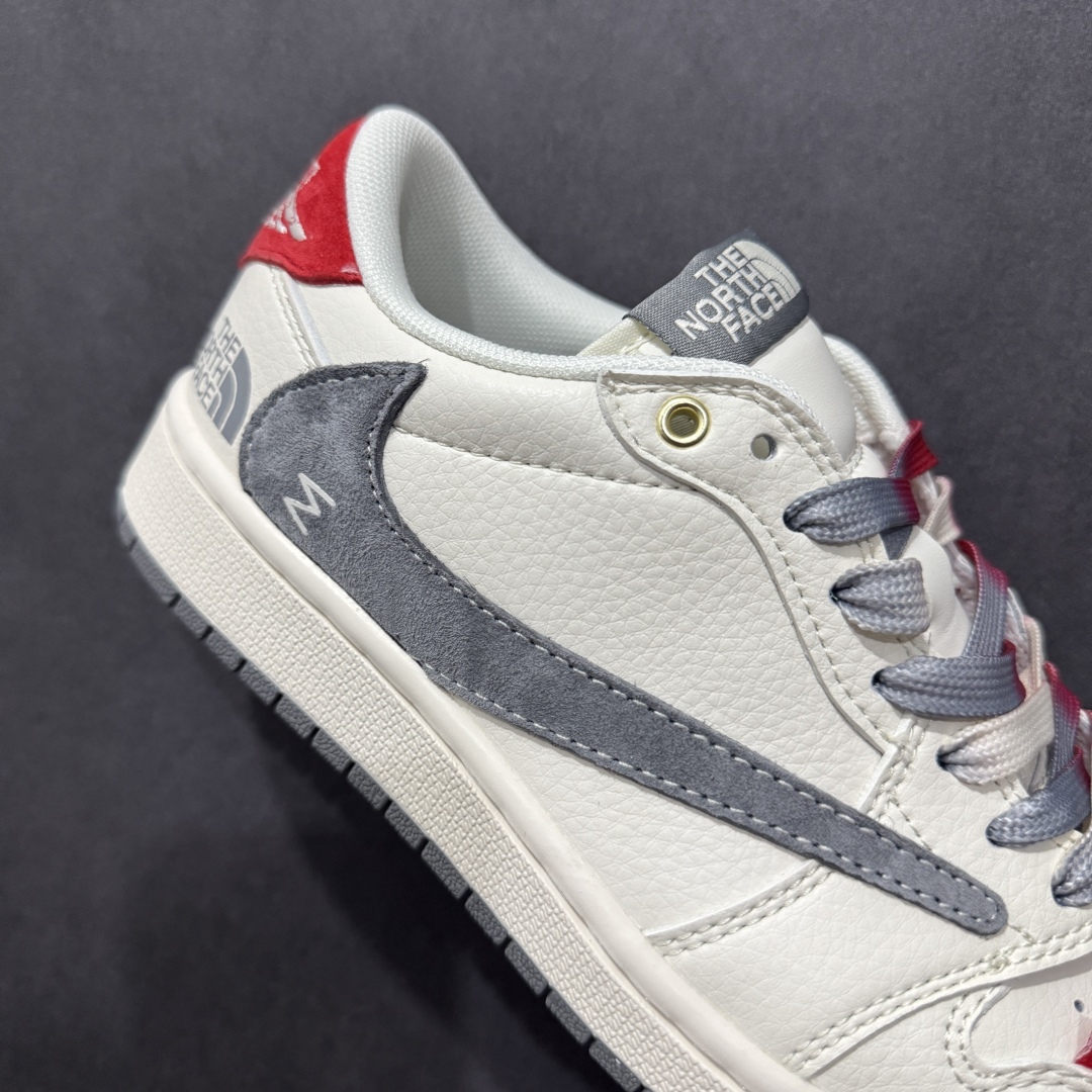图片[6]-【定制版】Travis Scott x Nike Air Jordan 1 Low x The North Face Air Jordan 1 Low 反转白灰红小钩翻毛倒钩 全鞋采用原装头层皮，用料扎实 精雕细琢 鞋型极致还原 飞翼3D打印改良 深度立体 四线中底拉帮皮料选材 钢印 背胶一应俱全 全新批次 原装原模大底全鞋原厂定制皮料，手感细腻正确折边工艺 完美细节诠释 货号：FC1688 212 尺码：36 36.5 37.5 38 38.5 39 40 40.5 41 42 42.5 43 44 44.5 45-选品中心