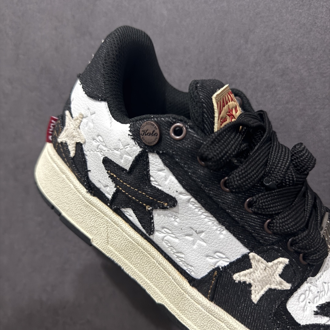 图片[6]-【福利特价】KAALIXTO Retro Vintage 星星潮流休闲防滑耐磨低帮板鞋 此款鞋使用牛仔作为主要的鞋面材质 结实耐磨 鞋舌设计特有印花皮牌作为搭配充分凸显牛仔的特性 整体鞋款采用牛仔面料随意角度拼接的呈现方法 打破消费者原有对鞋子的刻板印象 让人耳目一新 织麦标在彰品品牌属性的同时更具牛仔的代表性元素 并采用加厚内里 穿着舒适透气 鞋底做旧氧化 尺码：36 37 38 39 40 41 42 43 44 45-选品中心