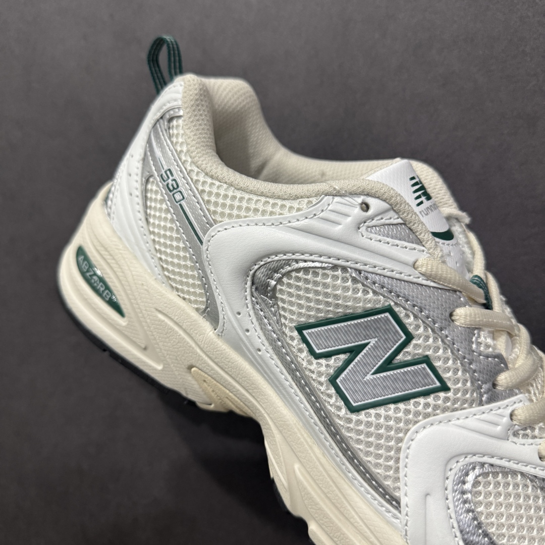 图片[6]-【纯原性价比】New Balance 530 NB530 男女休闲慢跑鞋 MR530SX 大厂出品 所有配色都是原鞋开发 超正版型 超高清洁度和品质 价格更具性价比 实体代购专用订单 配套商长期套现长期补货 全新货品 正常出厂触屏不到的单价 超级跑量款 全套原楦原纸板原厂数据开发 进口三明治网面 原装进口翻毛皮料正确绒感卡色 正确中底拉帮中底网布细节 采用轻质牛剖革拼接透气网眼衬垫织物鞋面材质 T-Beam大底提供足步弓支撑 保持步态稳定 后跟搭载外露缓震胶 鞋身整体以各种深浅不一的灰色覆盖 鞋头以淡蓝色调装饰 网眼衬垫通过不规律的色块实现做旧的美感 泛黄的鞋底更是进一步增添了复古气息 尺码：36 37 37.5 38 38.5 39.5 40 40.5 41.5 42 42.5 43 44 44.5 45-选品中心
