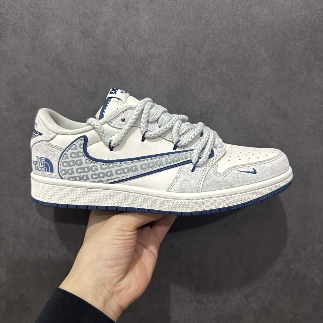 300 【定制版】Travis Scott x Fragment Design x Jordan Air Jordan 1 Low OG SP 乔1北面联名 CDG米蓝抽绳 低帮文化休闲板鞋 XX3318-515
