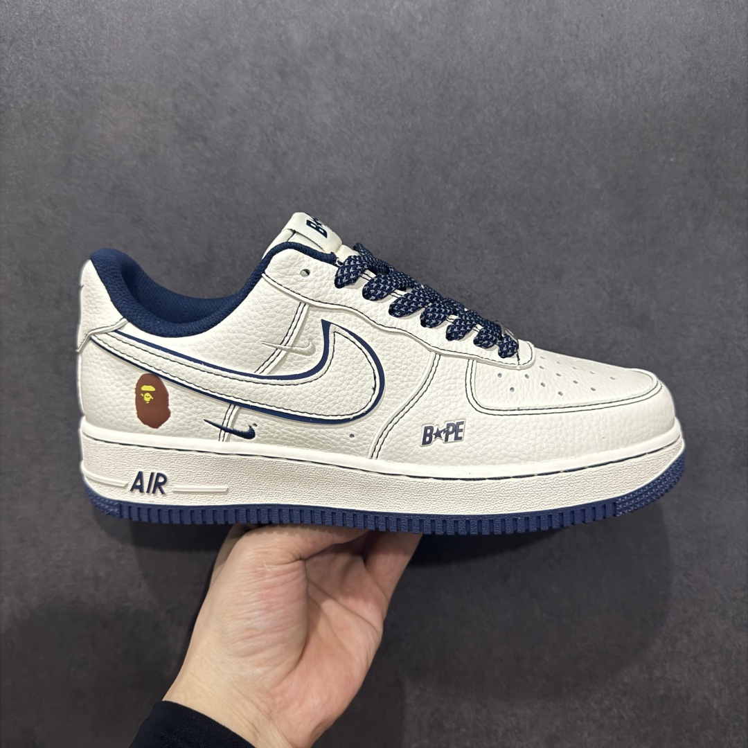260  【定制版】海外限量发售NIke Air Force 1 '07 Low “Bape联名——米白深蓝线”空军一号 低帮  HH7518-066