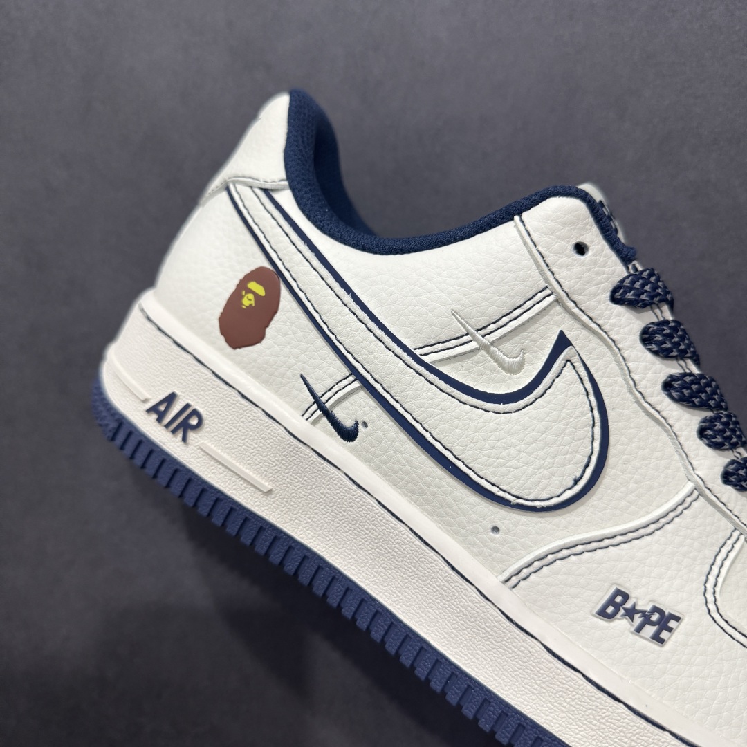 260  【定制版】海外限量发售NIke Air Force 1 '07 Low “Bape联名——米白深蓝线”空军一号 低帮  HH7518-066