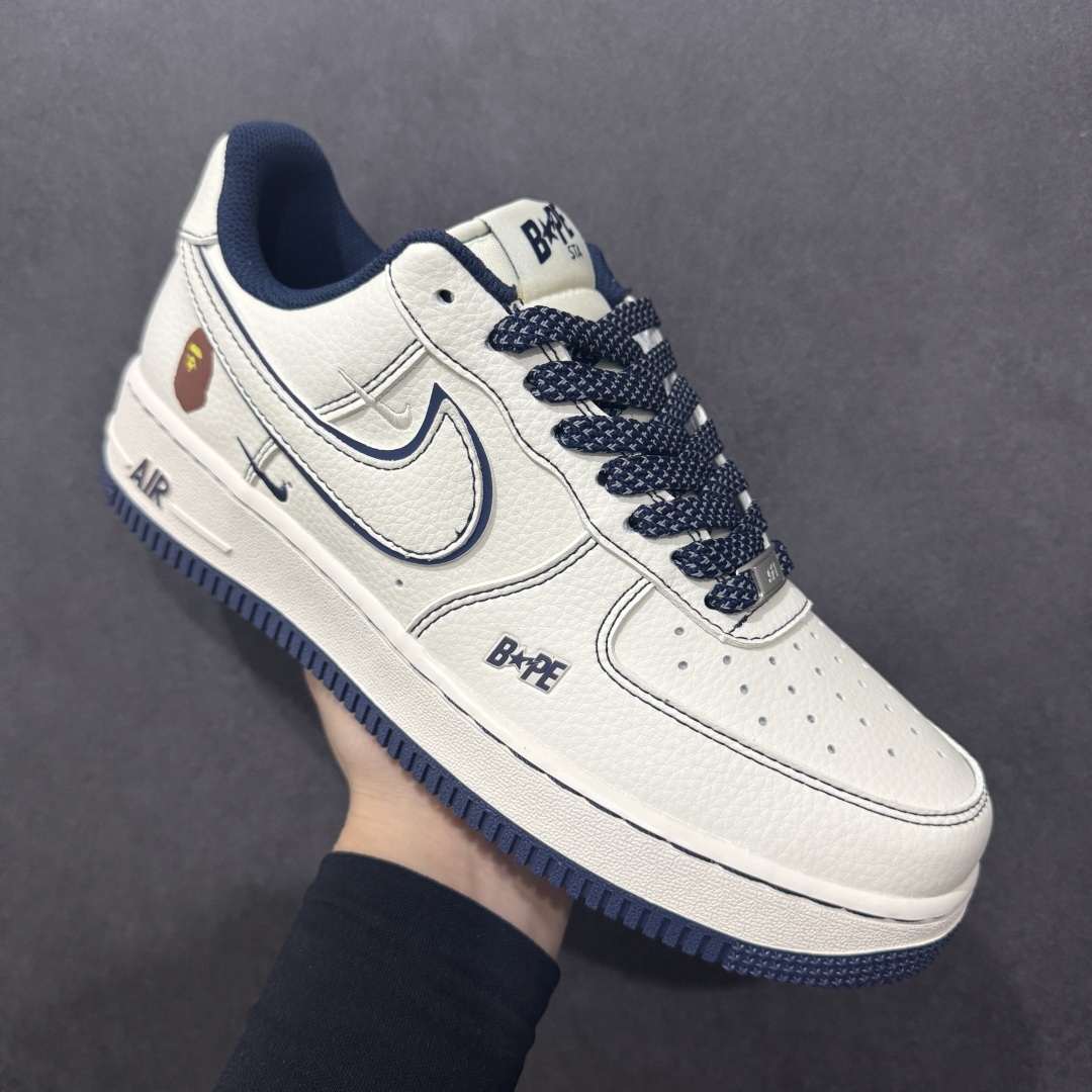 260  【定制版】海外限量发售NIke Air Force 1 '07 Low “Bape联名——米白深蓝线”空军一号 低帮  HH7518-066