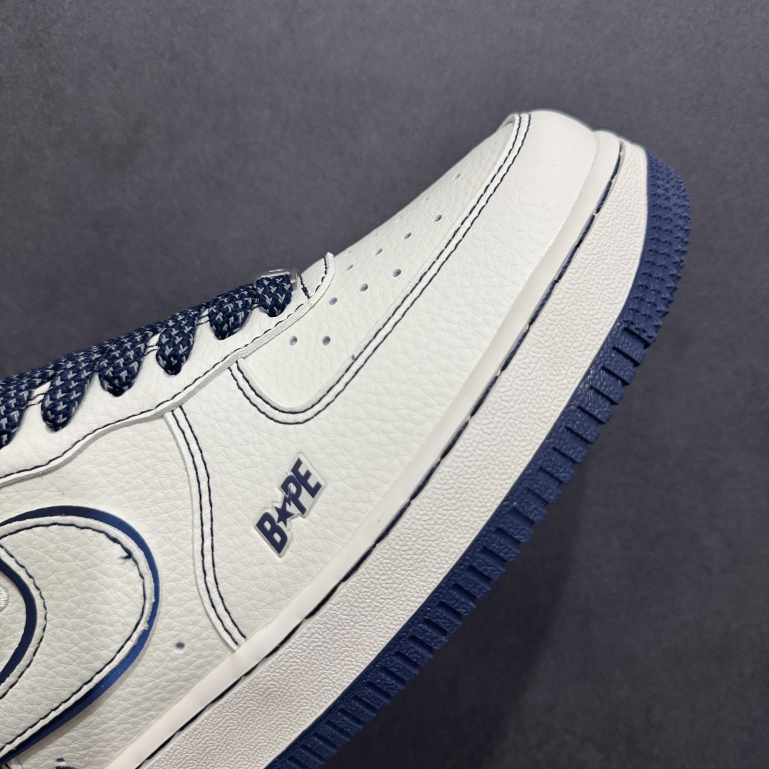 260  【定制版】海外限量发售NIke Air Force 1 '07 Low “Bape联名——米白深蓝线”空军一号 低帮  HH7518-066