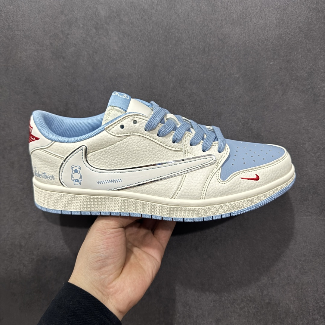 280  【定制版】Travis Scott x Fragment Design x Air Jordan 1 Low OG SP 乔1暴力熊联名 卡通米蓝 低帮文化休闲板鞋 XS7089-528