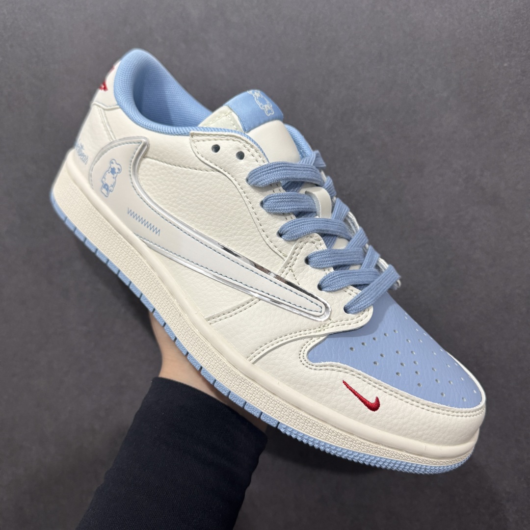 280  【定制版】Travis Scott x Fragment Design x Air Jordan 1 Low OG SP 乔1暴力熊联名 卡通米蓝 低帮文化休闲板鞋 XS7089-528