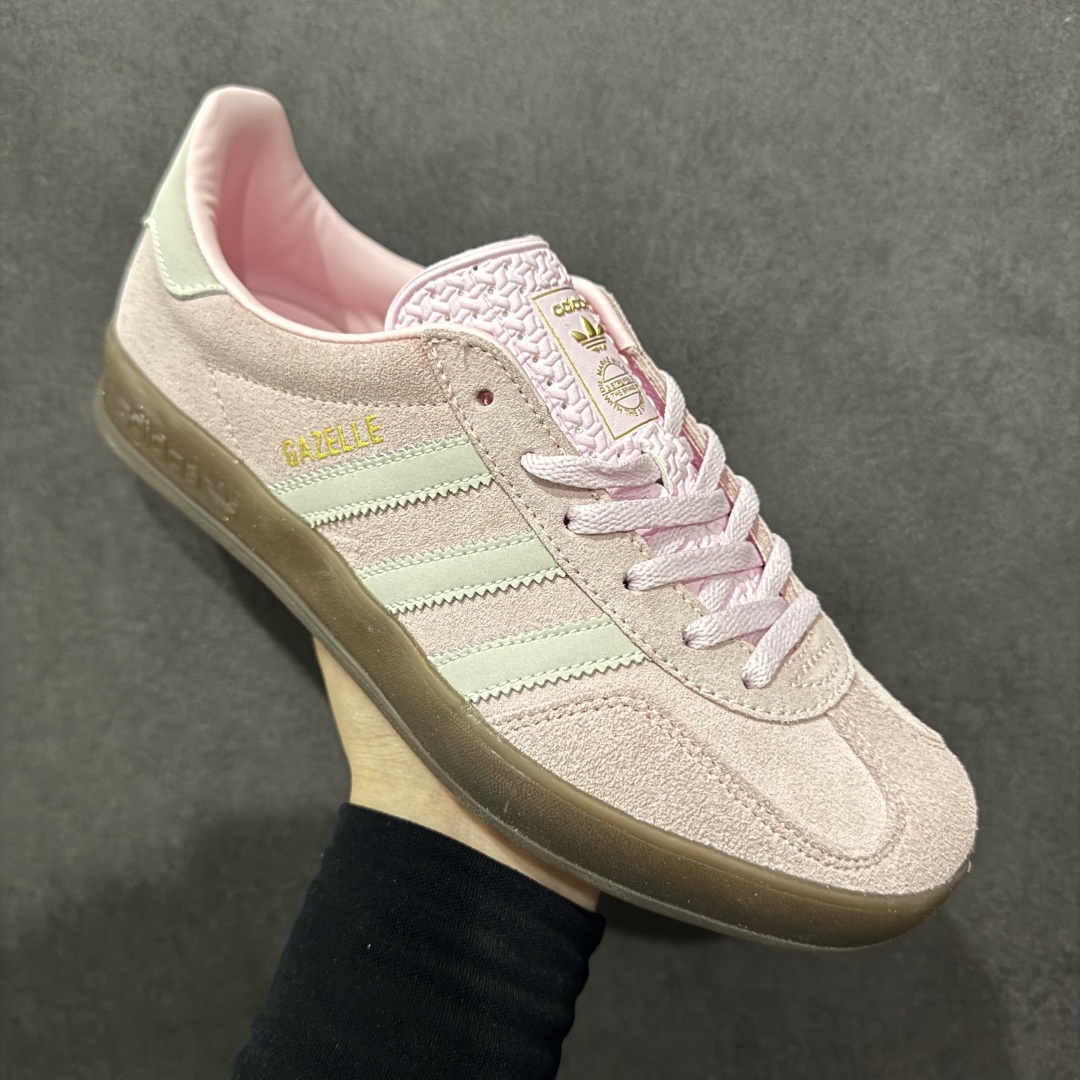 170  【正确版】阿迪达斯Adidas Gazelle Indoor Trainers 羚羊内训系列低帮复古德训风百搭休闲运动板鞋 粉白 JI2716