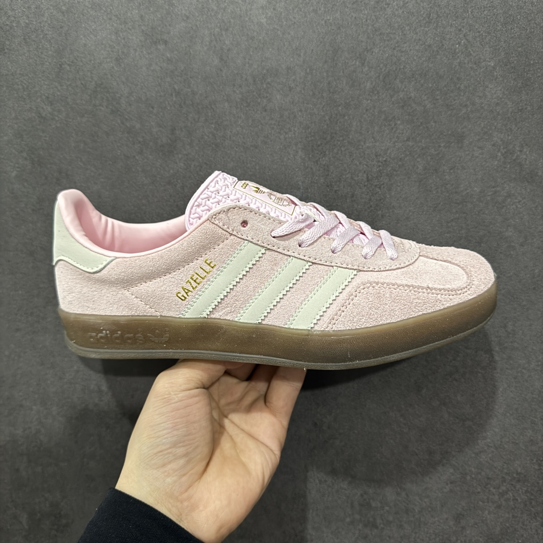 170  【正确版】阿迪达斯Adidas Gazelle Indoor Trainers 羚羊内训系列低帮复古德训风百搭休闲运动板鞋 粉白 JI2716