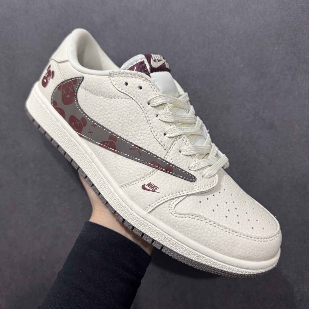 280  【定制版】Travis Scott x Fragment Design x Air Jordan 1 Low OG SP 乔1暴力熊联名 米白棕熊 低帮文化休闲板鞋 LD2025-004