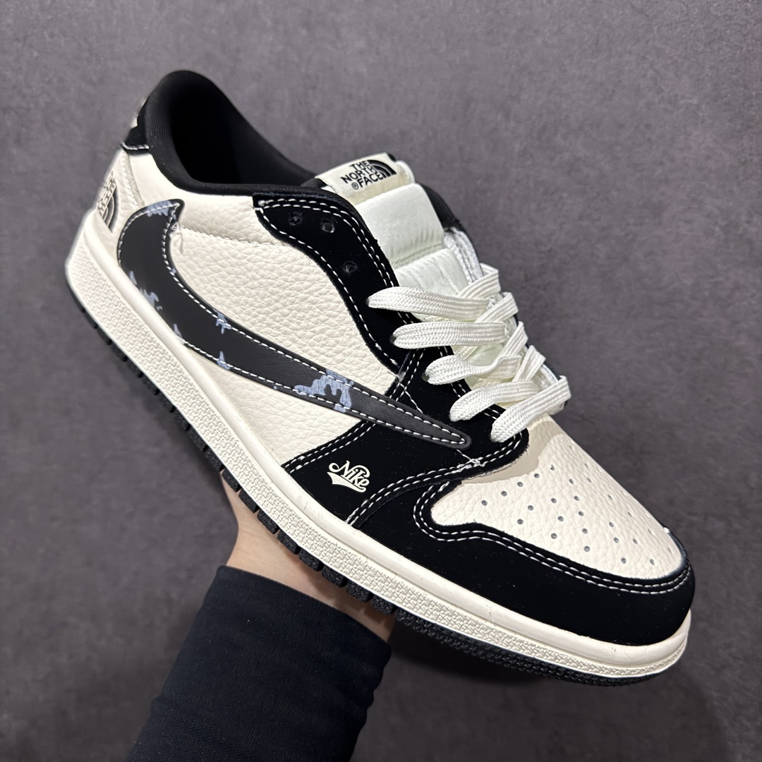 280  【定制版】Travis Scott x Fragment Design x Air Jordan 1 Low OG SP AJ1 乔1 北面联名 米黑涂鸦勾 低帮文化休闲板鞋 XS2024-021