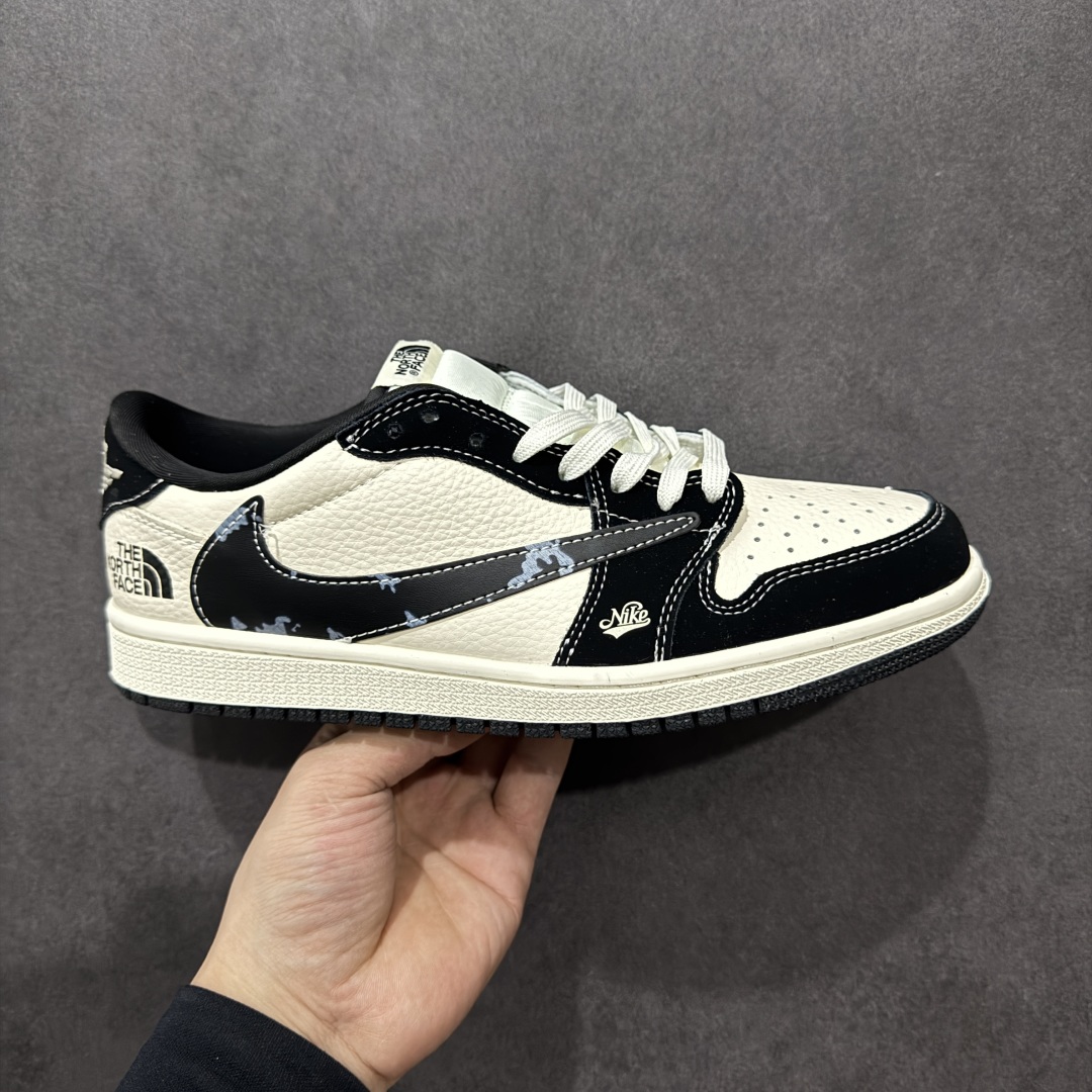 280  【定制版】Travis Scott x Fragment Design x Air Jordan 1 Low OG SP AJ1 乔1 北面联名 米黑涂鸦勾 低帮文化休闲板鞋 XS2024-021