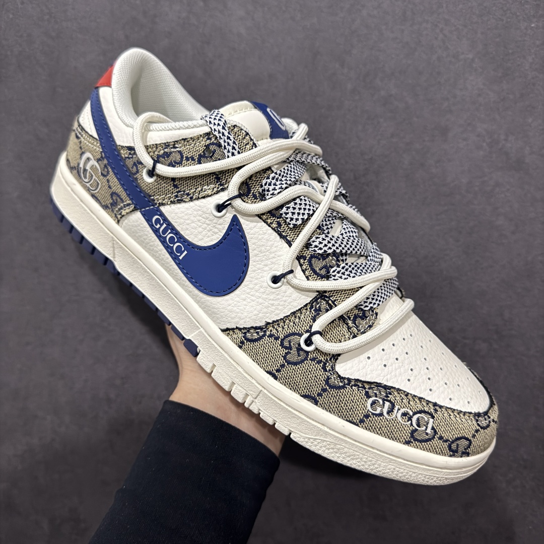 300  【定制版】Nike SB Dunk Low 古驰联名 绑带织布蓝勾 周年高端定制 低帮休闲板鞋 SJ2068-317