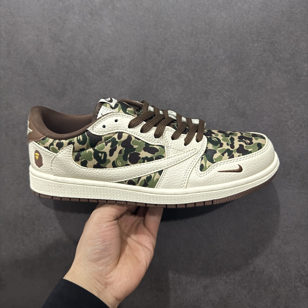 280  【定制版】Travis Scott x Fragment Design x Air Jordan 1 Low OG SP AJ1 乔1 Bape联名 米棕迷彩 低帮文化休闲板鞋 XS2024-019