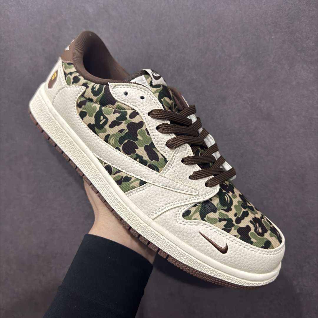280  【定制版】Travis Scott x Fragment Design x Air Jordan 1 Low OG SP AJ1 乔1 Bape联名 米棕迷彩 低帮文化休闲板鞋 XS2024-019