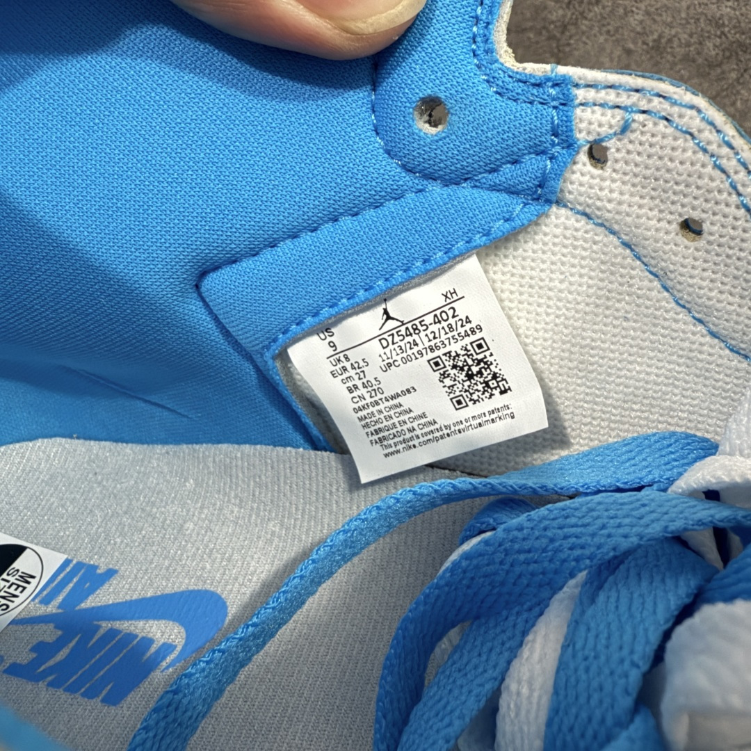 图片[9]-【莞产DG纯原】Air Jordan 1 High OG \”UNC Reimagined\” AJ1 乔1做旧北卡蓝复刻 爆裂纹高帮篮球鞋 全新批次 原厂皮料 正确爆裂纹 清洁度超高，所有细节经得起推敲，外贸零售首选版本 高价零售推荐版本💪🏻 原楦原纸板开发 极致一眼正品既视感 原厂皮料 原厂拉帮工艺 全部采用原厂电脑车 针距 边距完全同步原鞋 原厂特供皮料承诺百分百一致原鞋 鞋面清洁度最高QC检验标准 控制溢胶 飞翼3D高频深度立体 全市场仅此一家 鞋盒、防尘纸 均采购来自原厂 尺码：40 40.5 41 42 42.5 43 44 44.5 45 46 47.5-选品中心