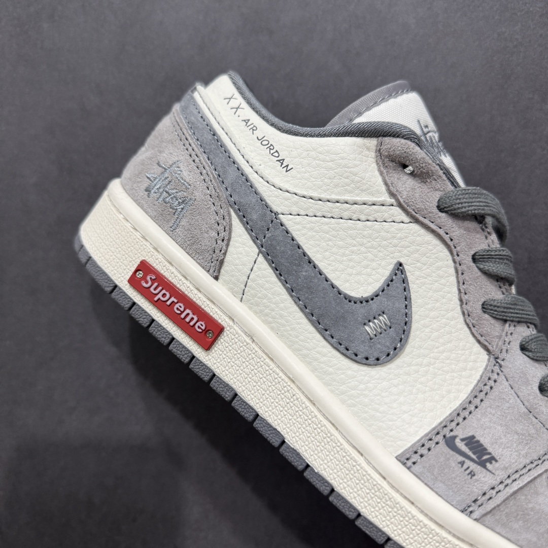  
【定制版】Air Jordan 1 Low AJ1 乔1 斯图西联名 米灰金属标 高端定制 低帮复古